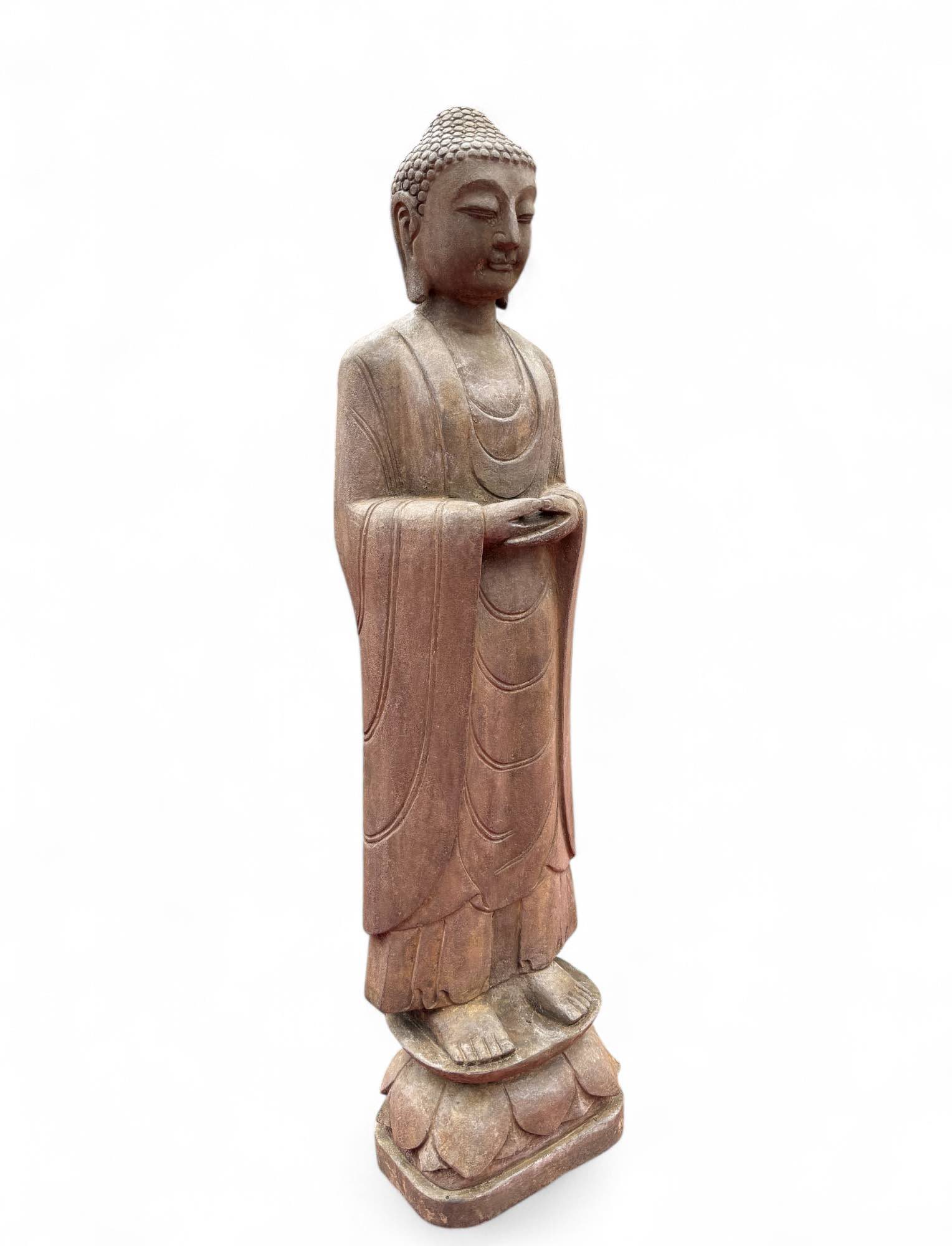Garten Buddha Statue Naturstein Figur Meditations Geste