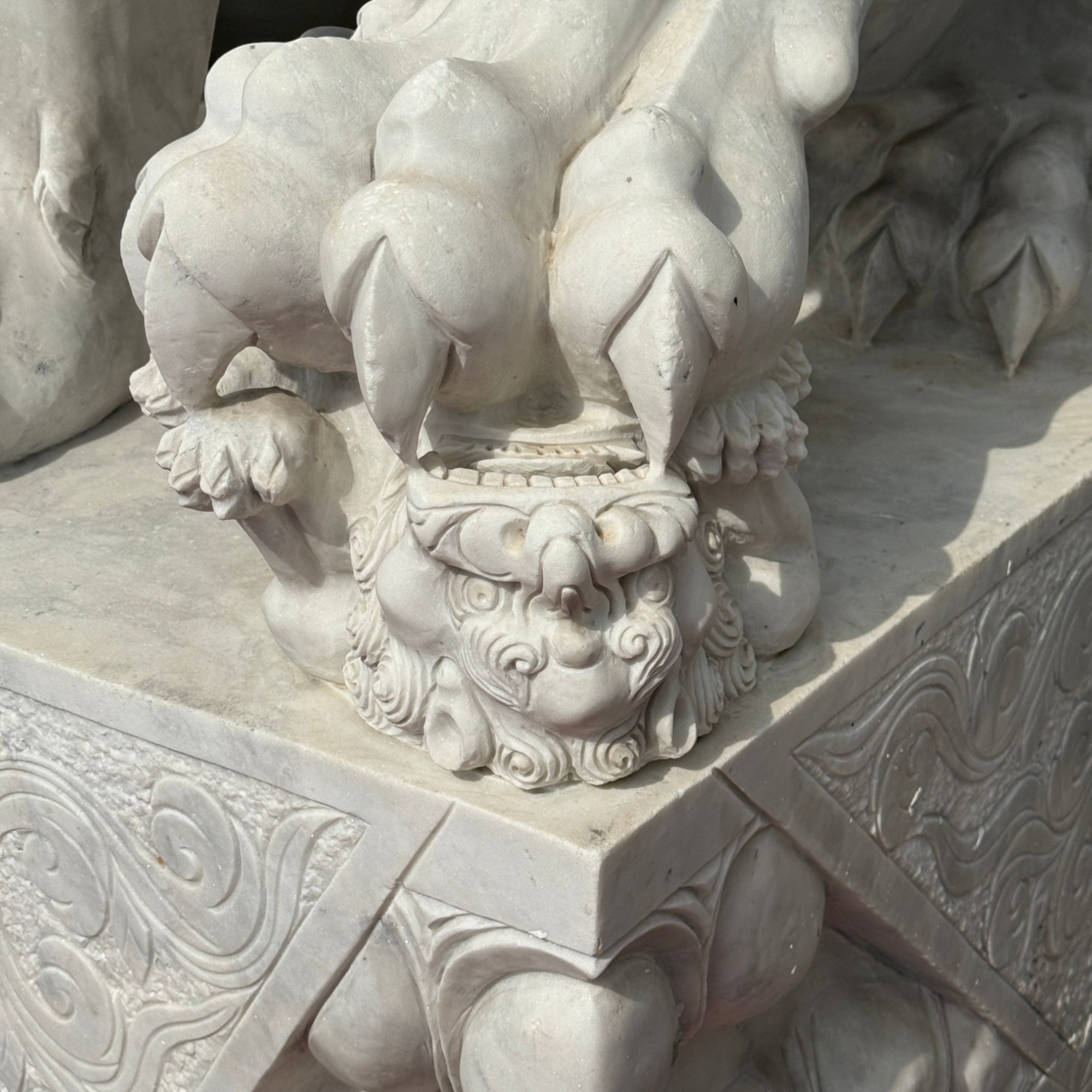 Chinesische Foo-Löwen Marmor | Wächterlöwen Paar 200 cm handgefertigt