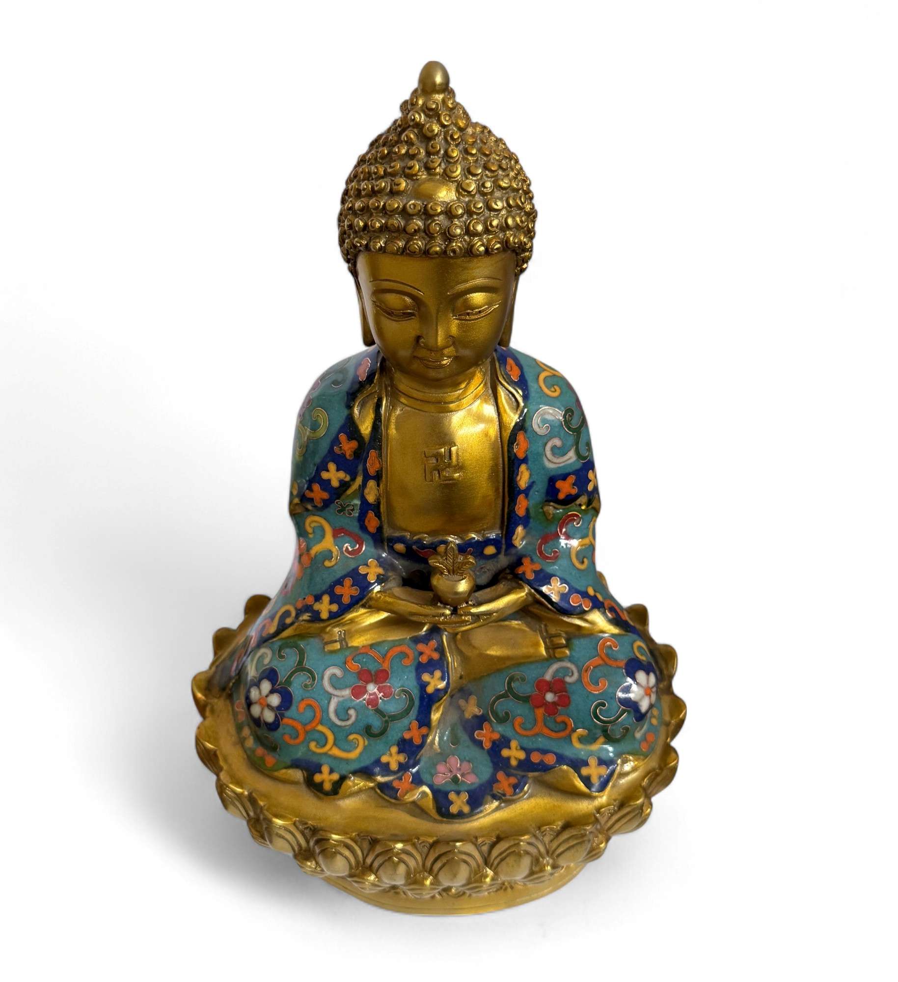 Heilender Medizin-Buddha mit Cloisonné – Bronze, 29 cm