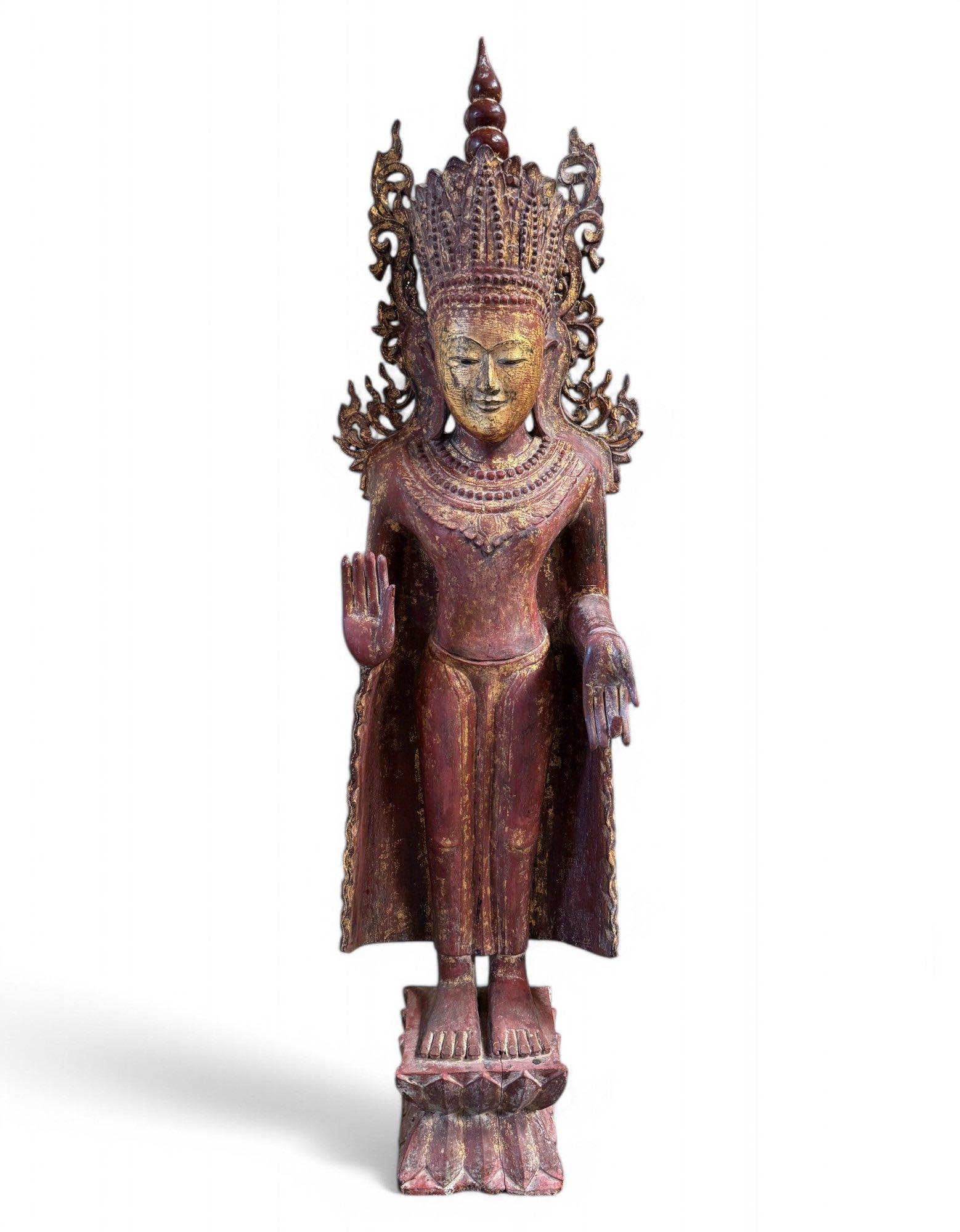 Königs-Buddha Statue Birma Teak Holz Skulptur Schutzgeste Königs-Buddha Statue Birma Teak Holz Skulptur Schutzgeste