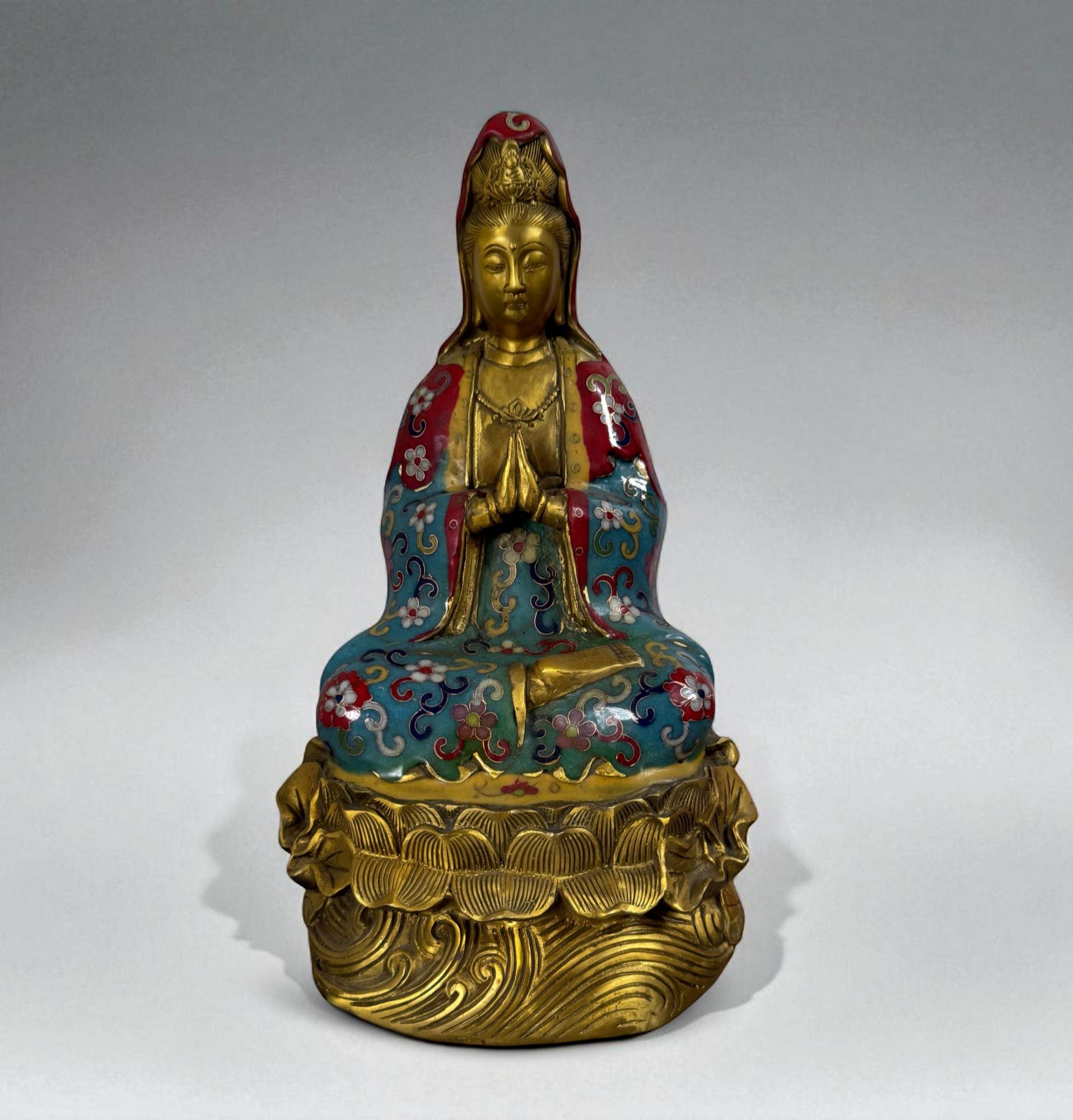 Guanyin Bodhisattva Figur China – Bronze Cloisonné Kunst