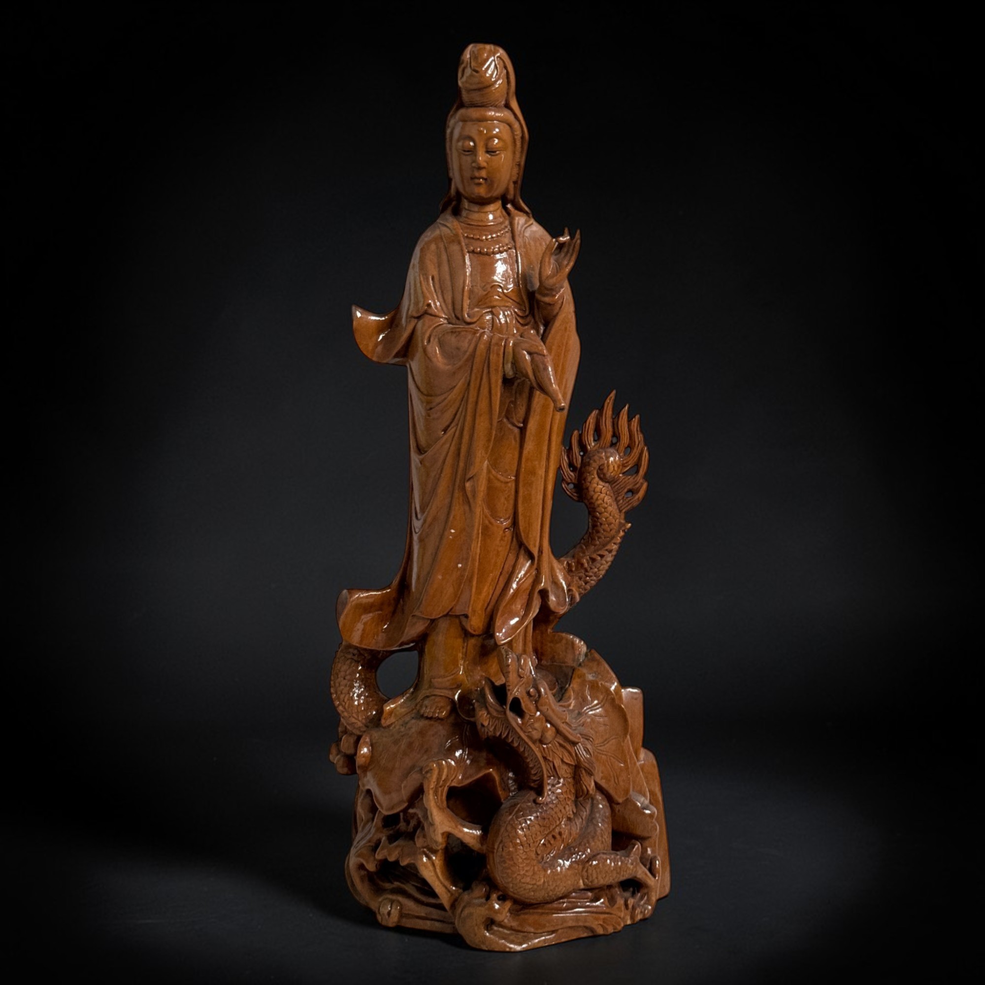 Holz Buddha Statue Guan Yin Skulptur 47 cm groß
