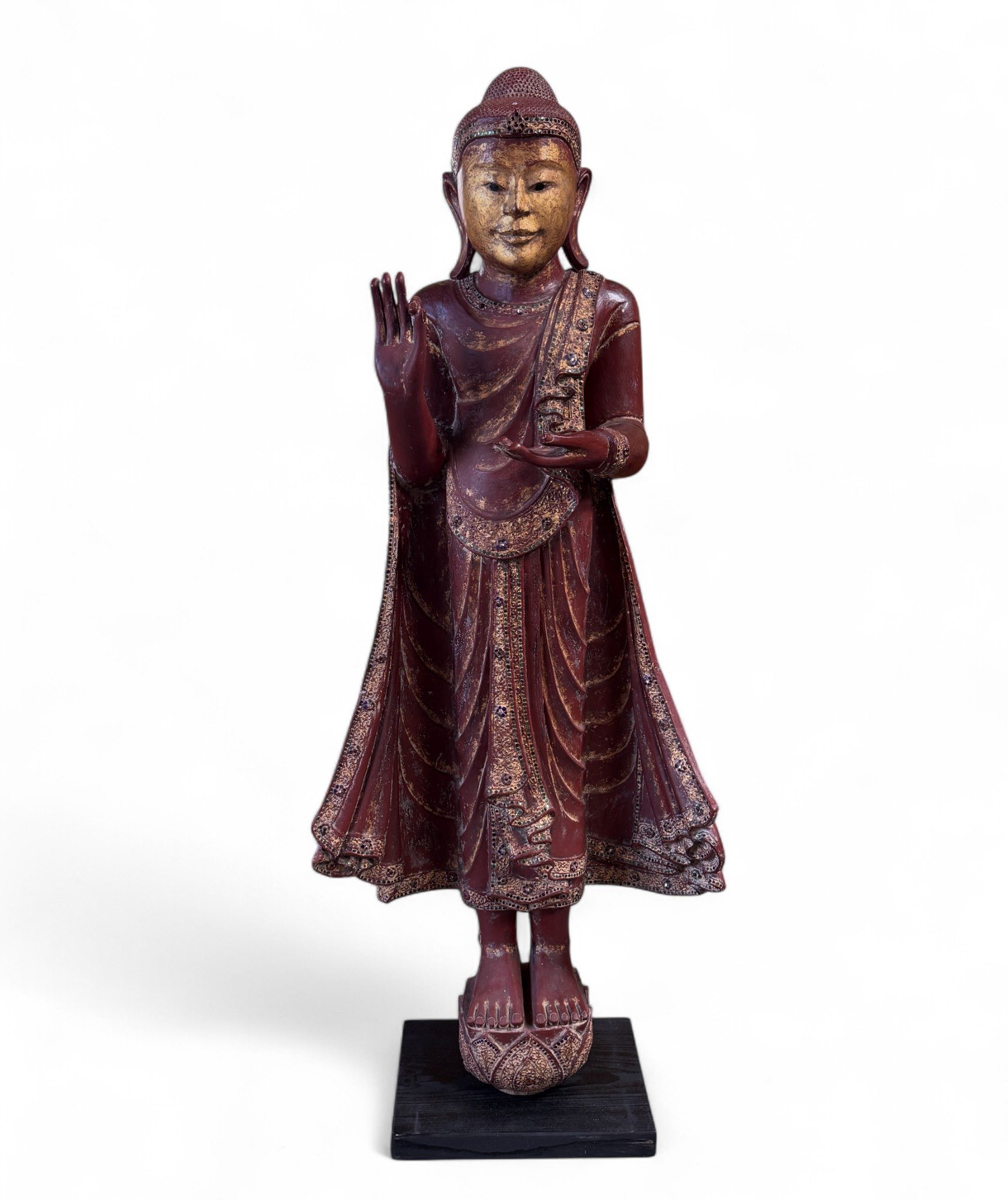 Buddha Statue Birma Teak Holz Skulptur lehrende Geste 150 cm