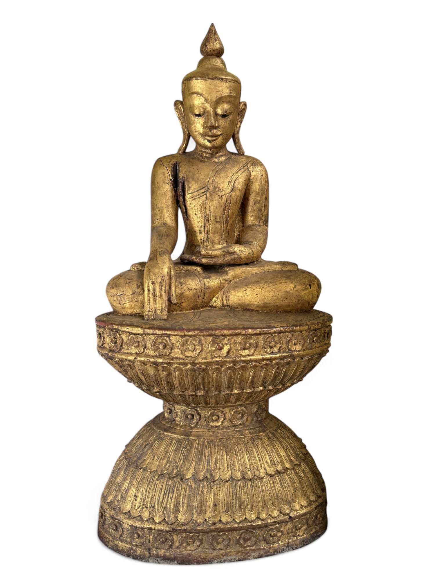 Alte Buddha Statue aus Burma Ava Stil - Teak Holz, 105 cm groß