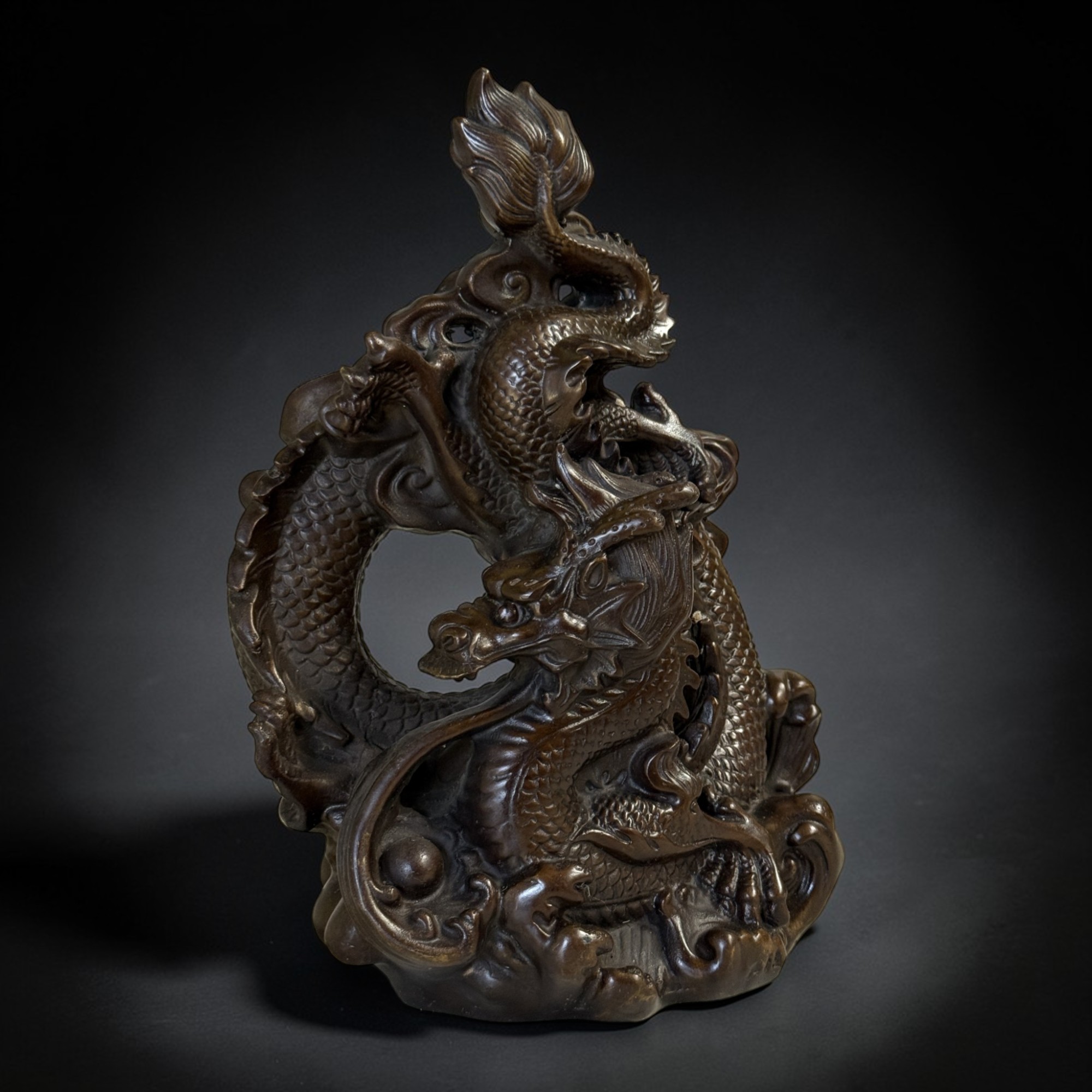 Chinesischer Drache Bronze Figur - Fengshui Skulptur 27 cm
