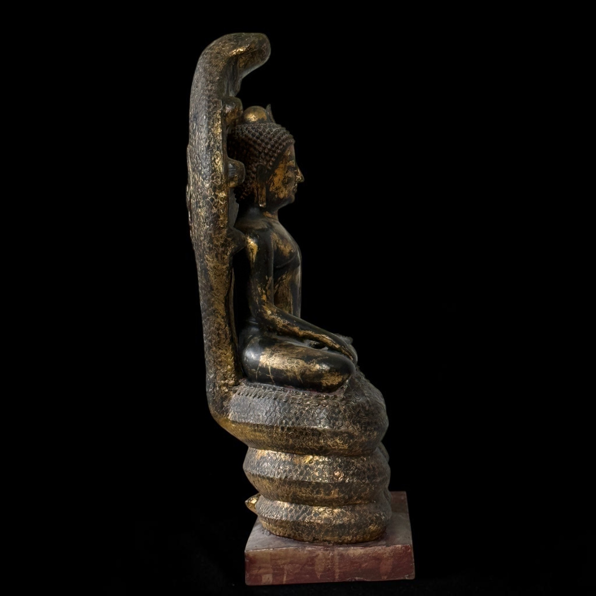 Naga Bronze Buddha Statue mit Mucalinda Schlange aus Burma