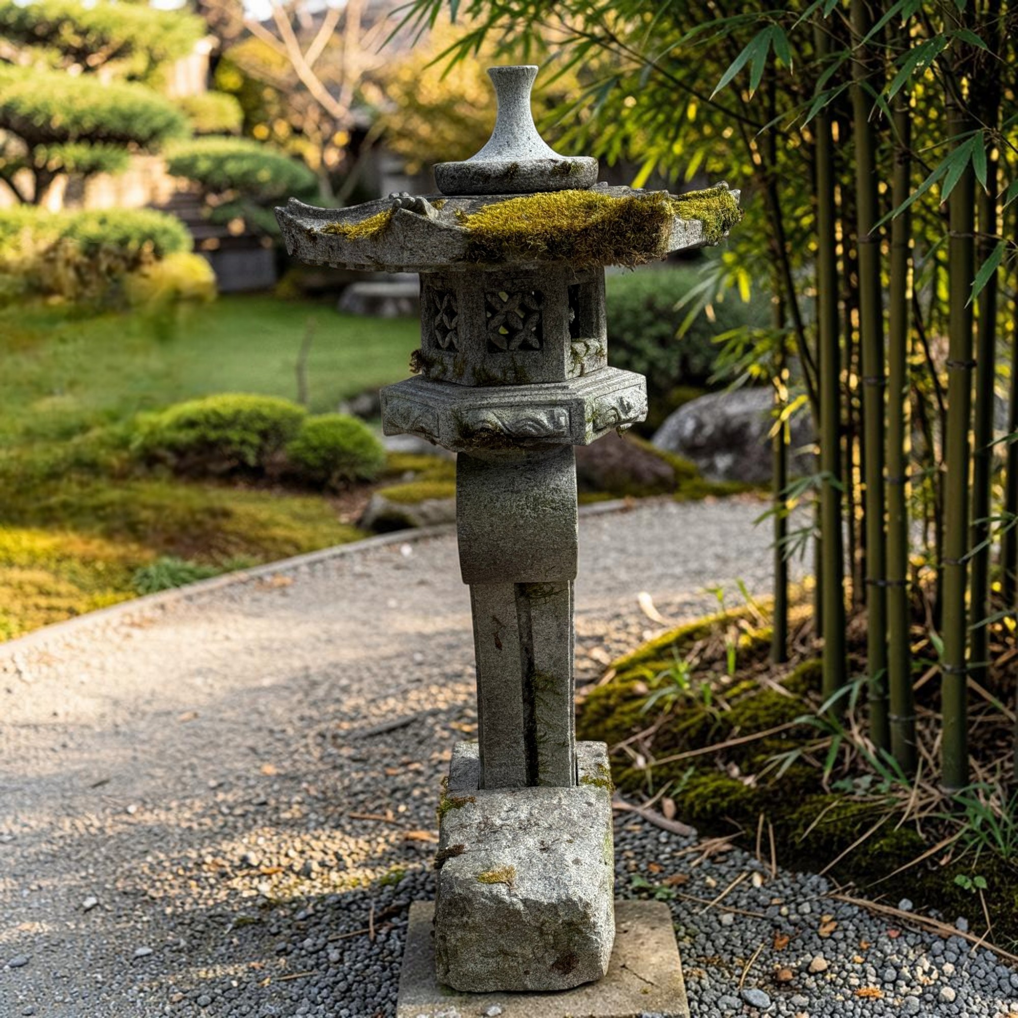 Alte Japanische Rankei Steinlaterne Granit 125cm - Bemoost & Frostfest - 154kg