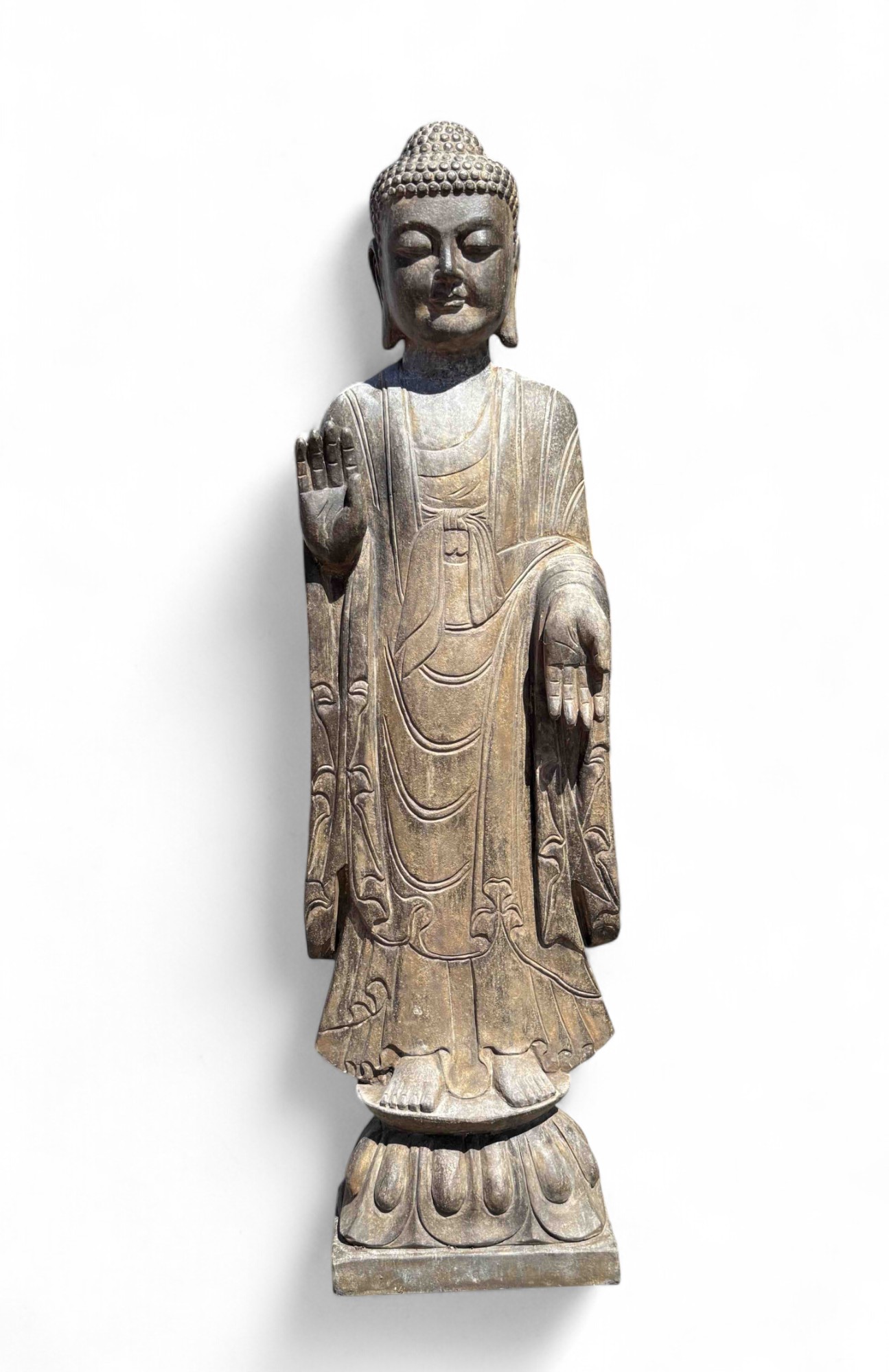 Garten Buddha Statue stehende Skulptur Schutz Geste 120 cm groß