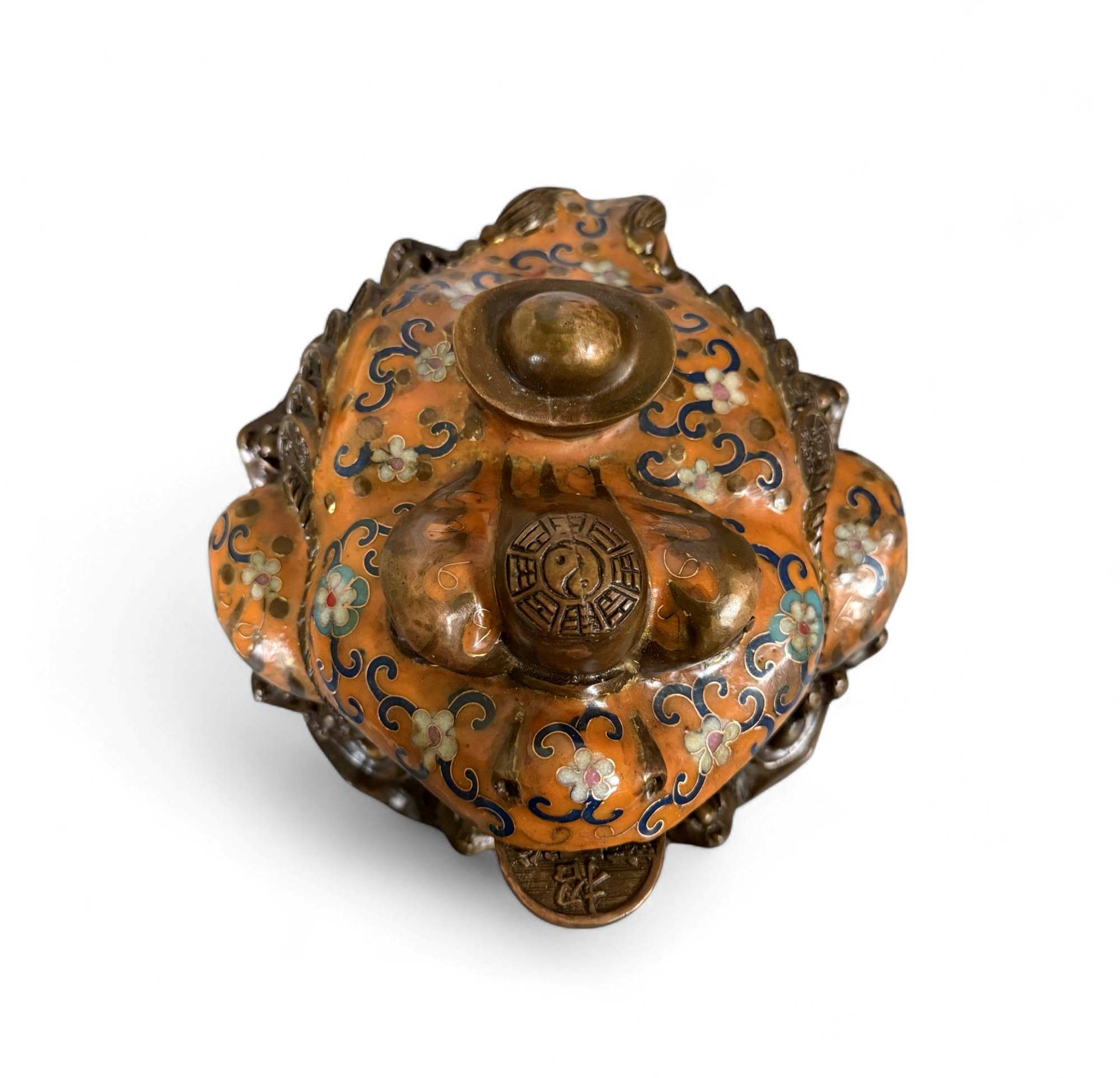 Geldfrosch Geldkröte Bronze Cloisonne chinesische Skulptur