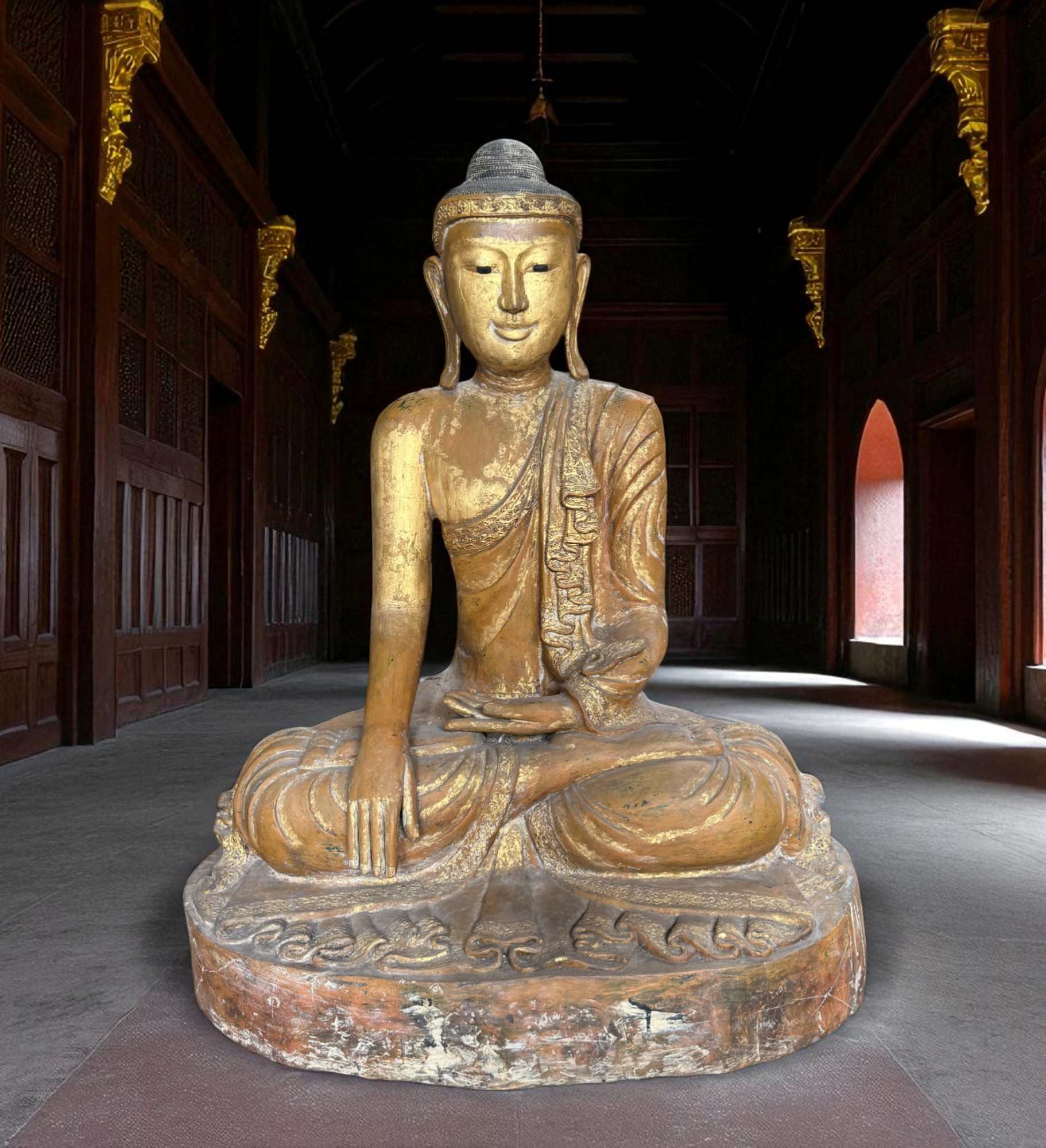 Alte Mandalay Buddha Statue Teakholz Burma Skulptur