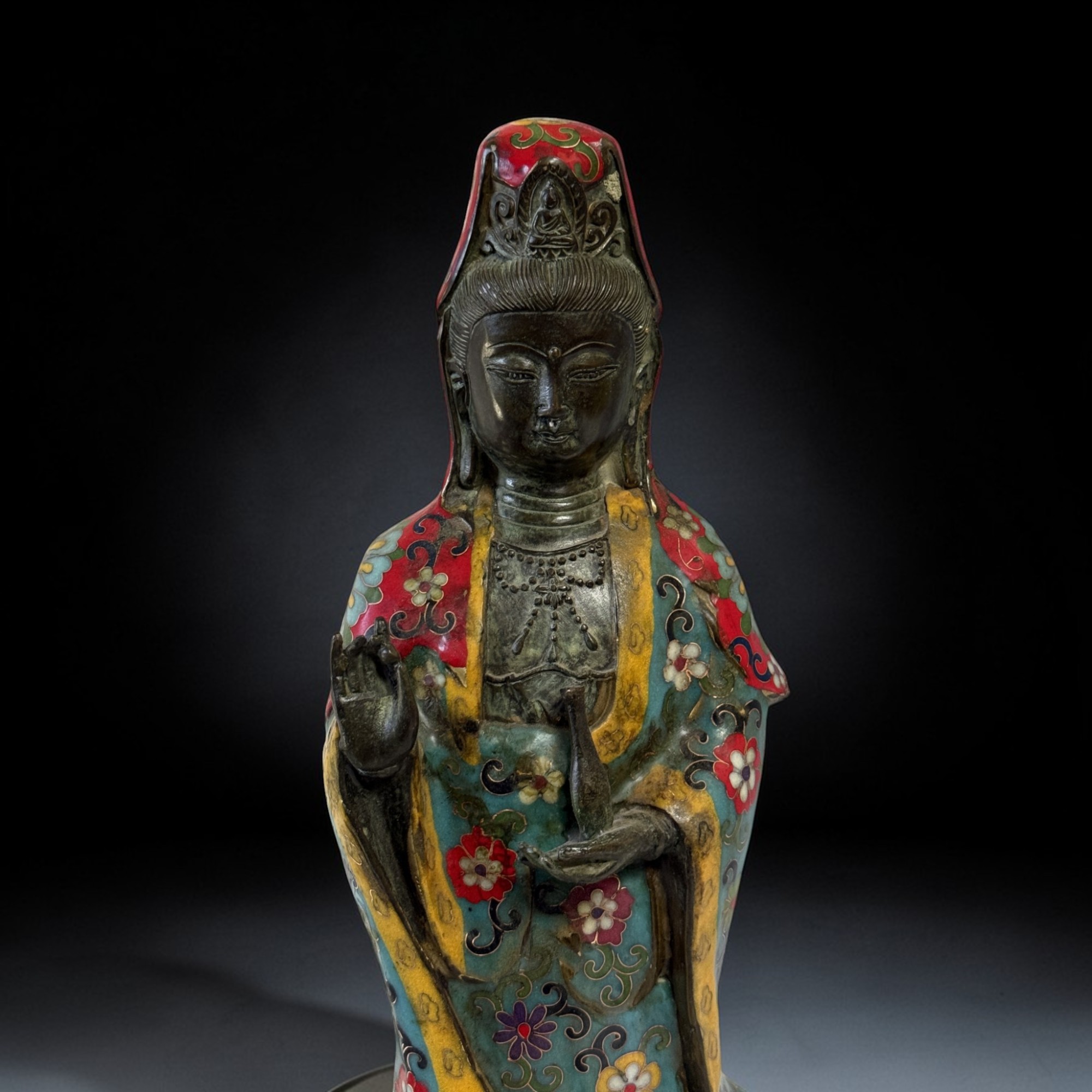 Guan Yin Bronze Figur China Bodhisattva Skulptur Buddha Figur