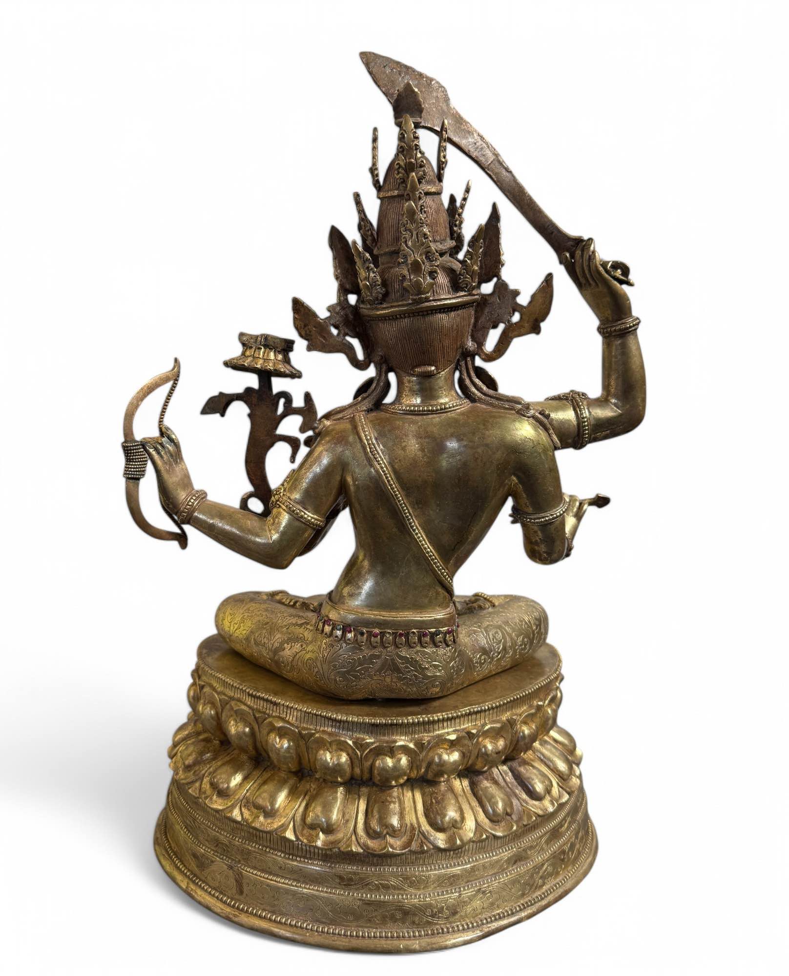 Vergoldete Manjsuhri Statue Bodhisattva mit Rubin & Türkis