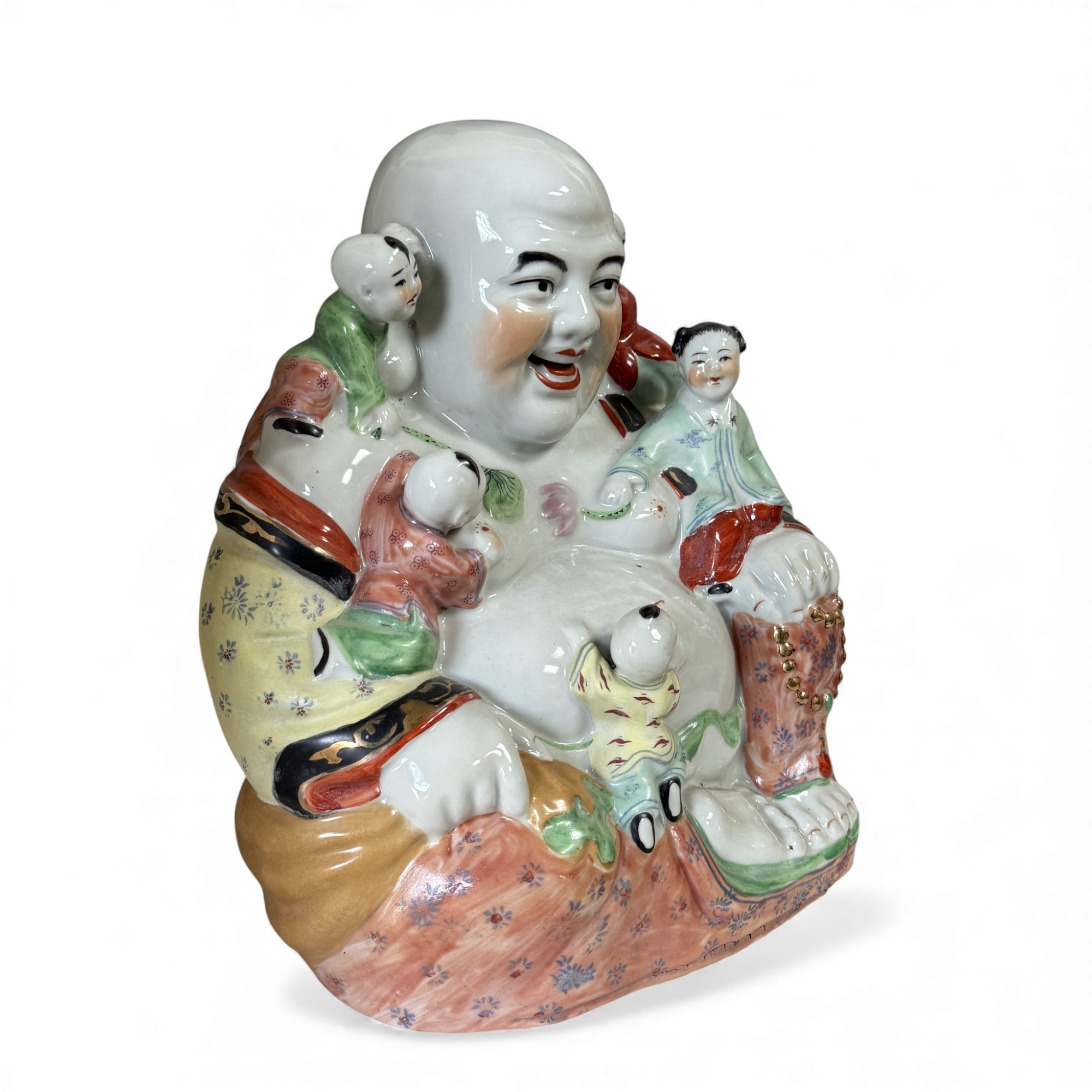 Happy Buddha mit Kindern - Porzellan Skultpur China