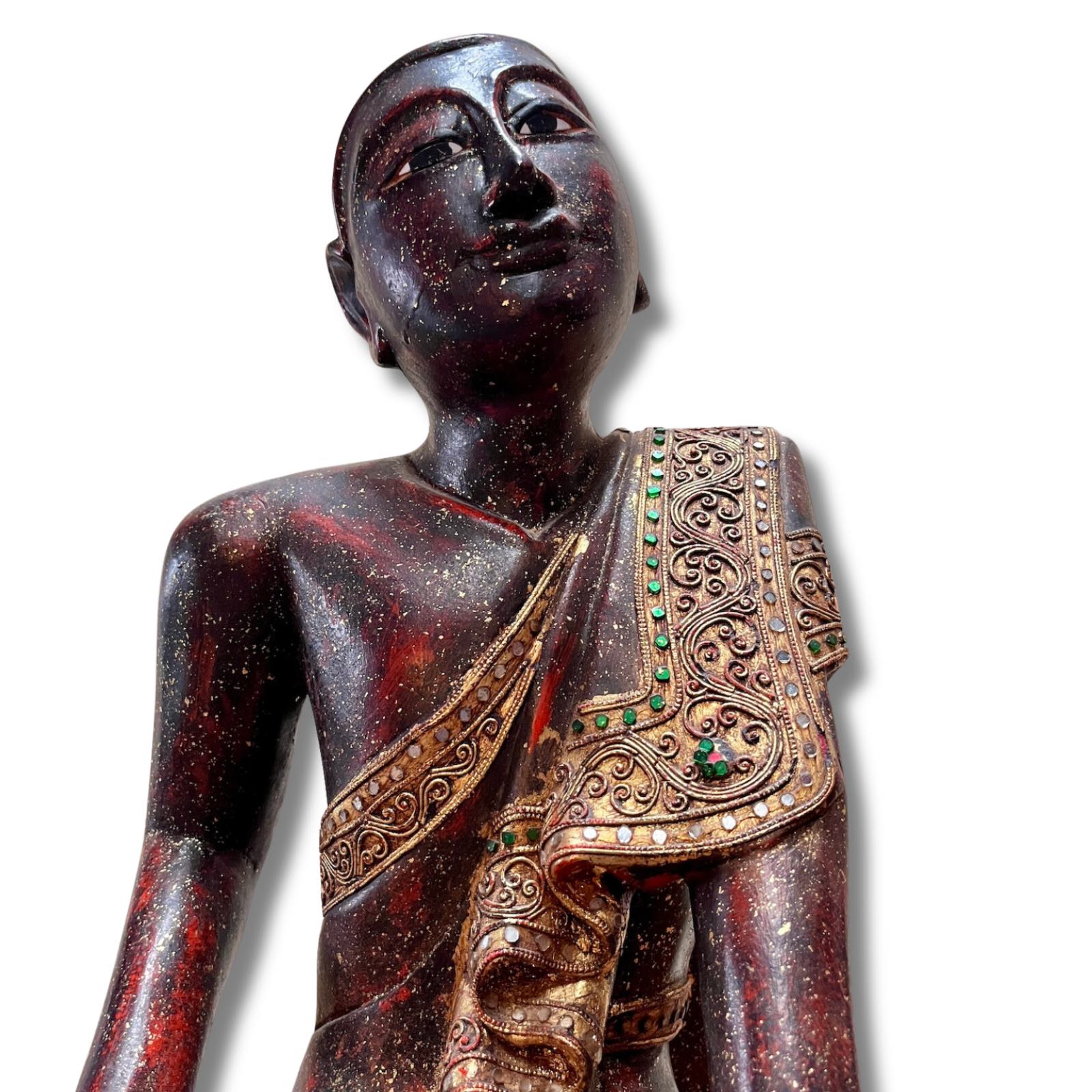 Mandalay Mönch Figur Sariputta aus Holz, 51cm