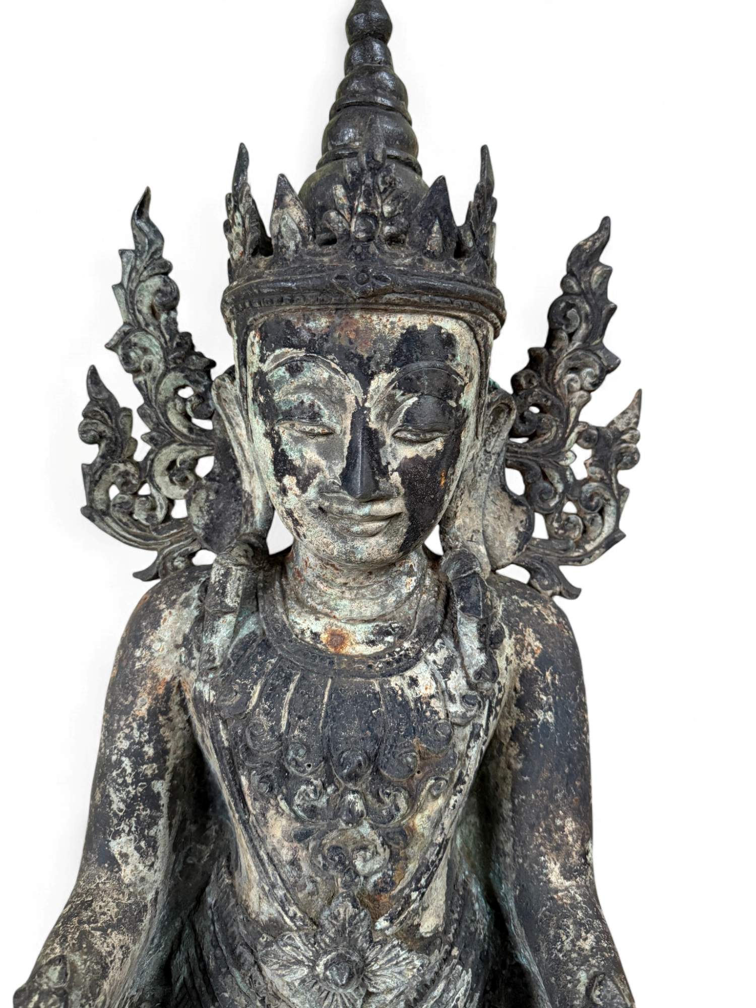 Gekrönter Burma Buddha Bronze Skulptur 103 cm groß
