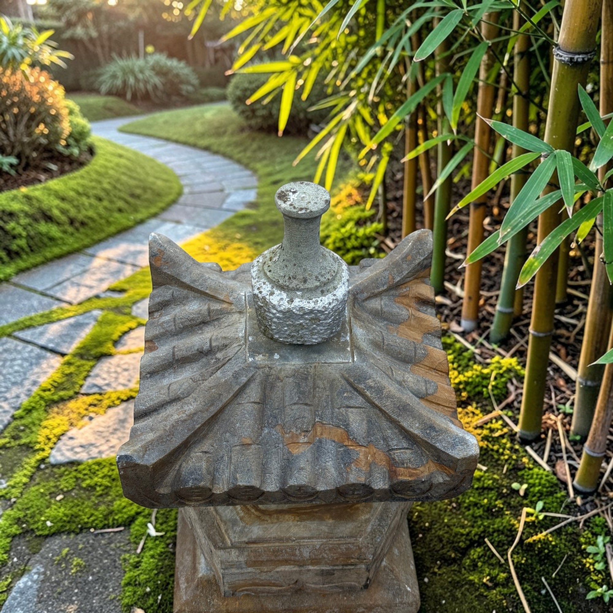 Altes Geisterhaus Steinlaterne Tibet/China - Patchwork Sichuan Unikat - 54 cm