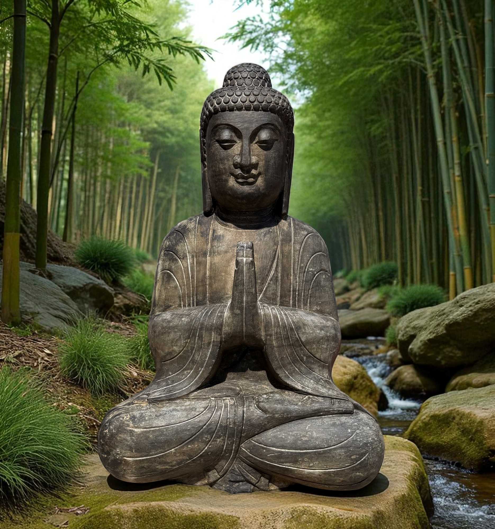 Buddha Garten Statue Naturstein Namaskar Mudra 81cm