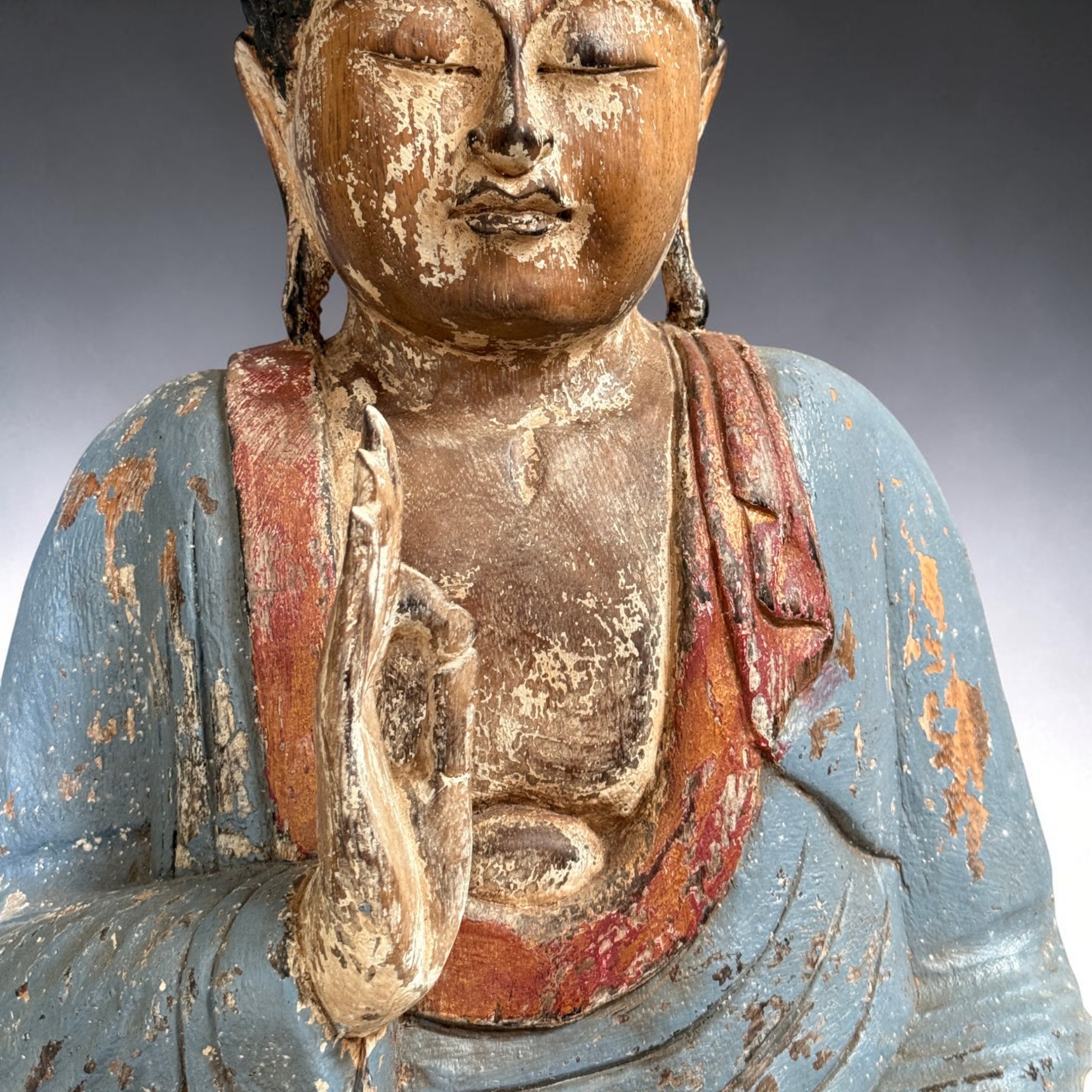 Teaching Buddha Figur 53cm Suar Holz Indonesien massiv 8kg Vintage Look Unikat