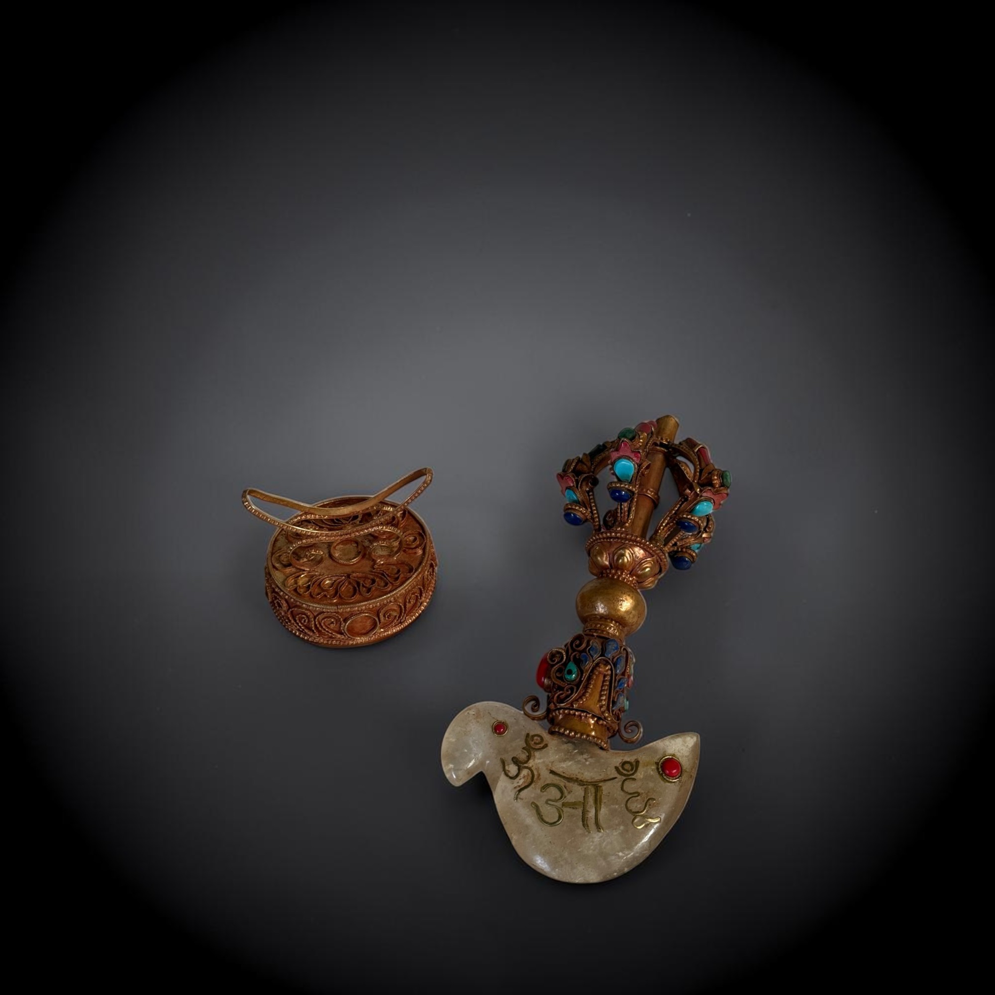 Tibetische Kartika mit Bergkristall Klinge und Vajra Griff 25,5cm
