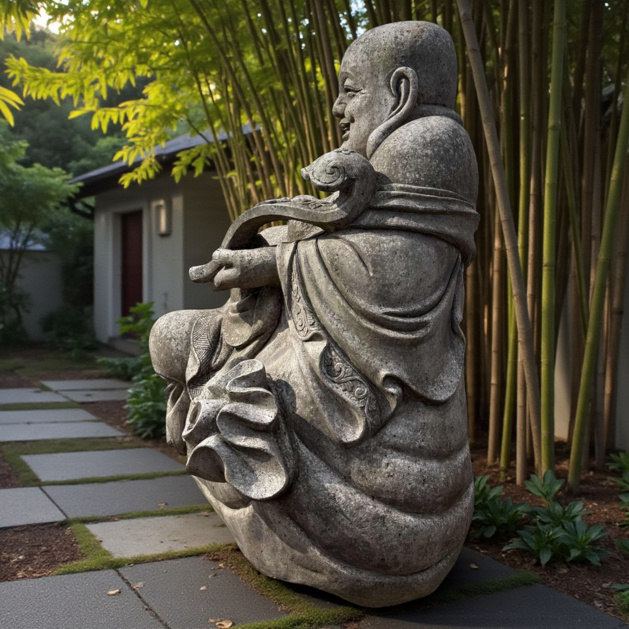Großer Budai 150 cm aus Granit – Lachender Buddha aus China