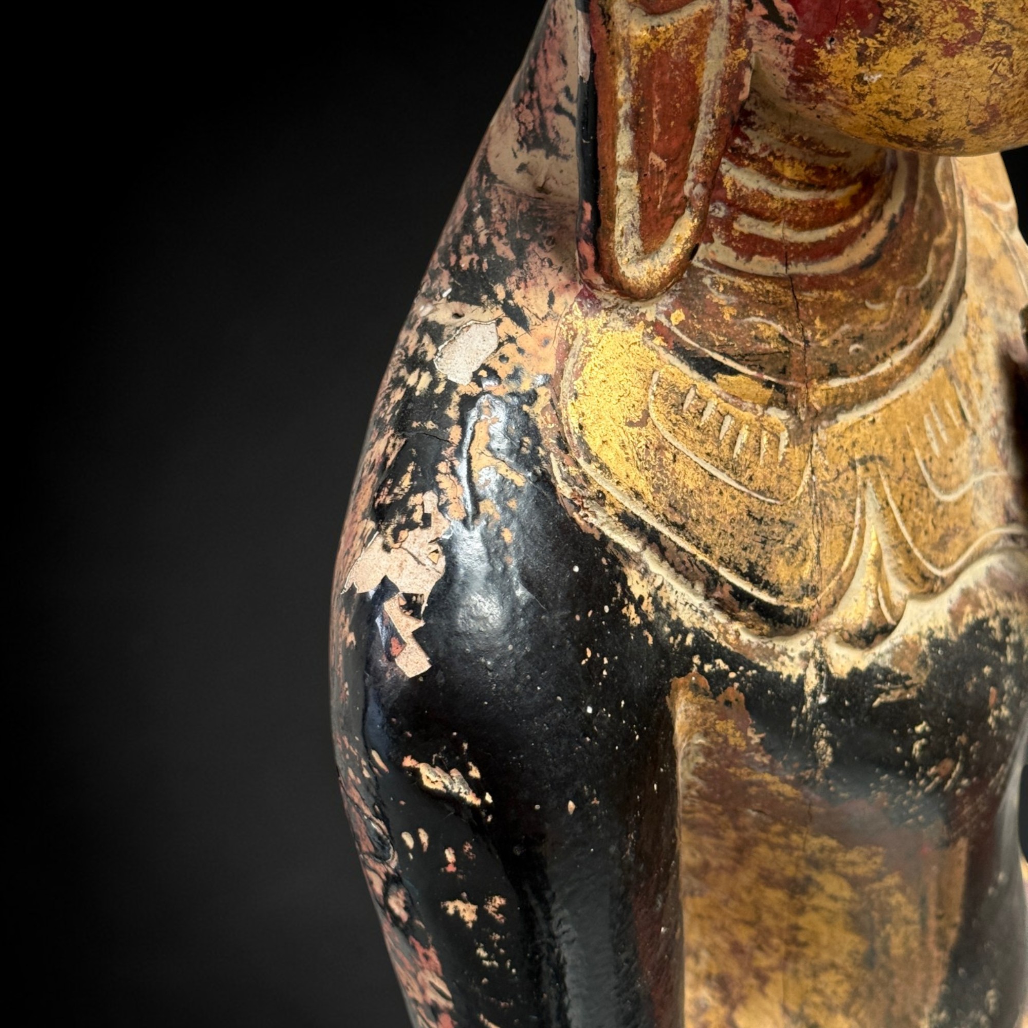 Königlicher Teakholz-Buddha Burma, 166 cm, 19. Jahrhundert – Seltene Herz-Mudra