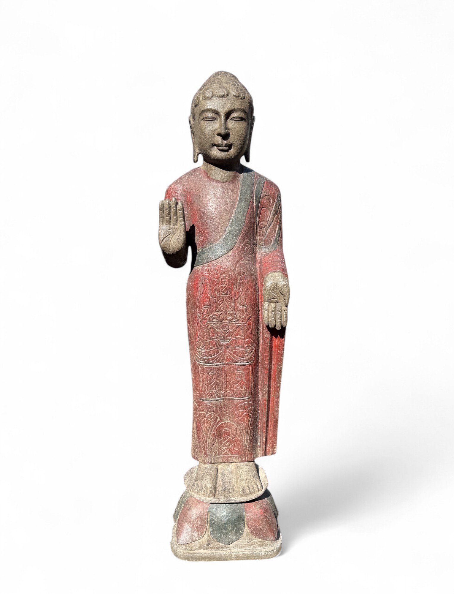 Garten Buddha Statue stehende Skulptur Schutz Geste 120 cm groß