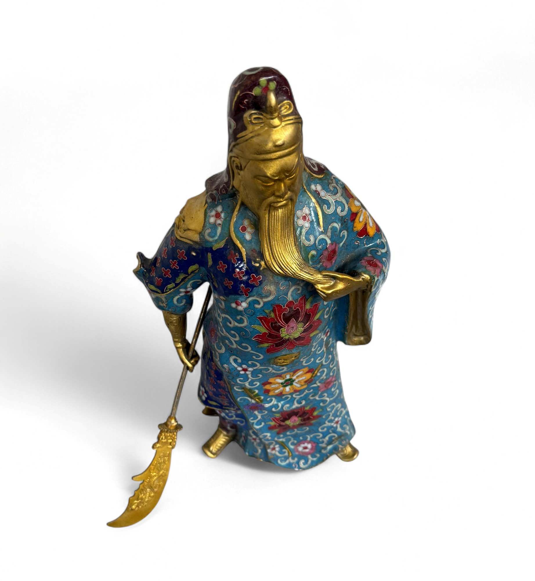 General Guan Yu China Bronze Krieger Figur Cloisonne Skulptur