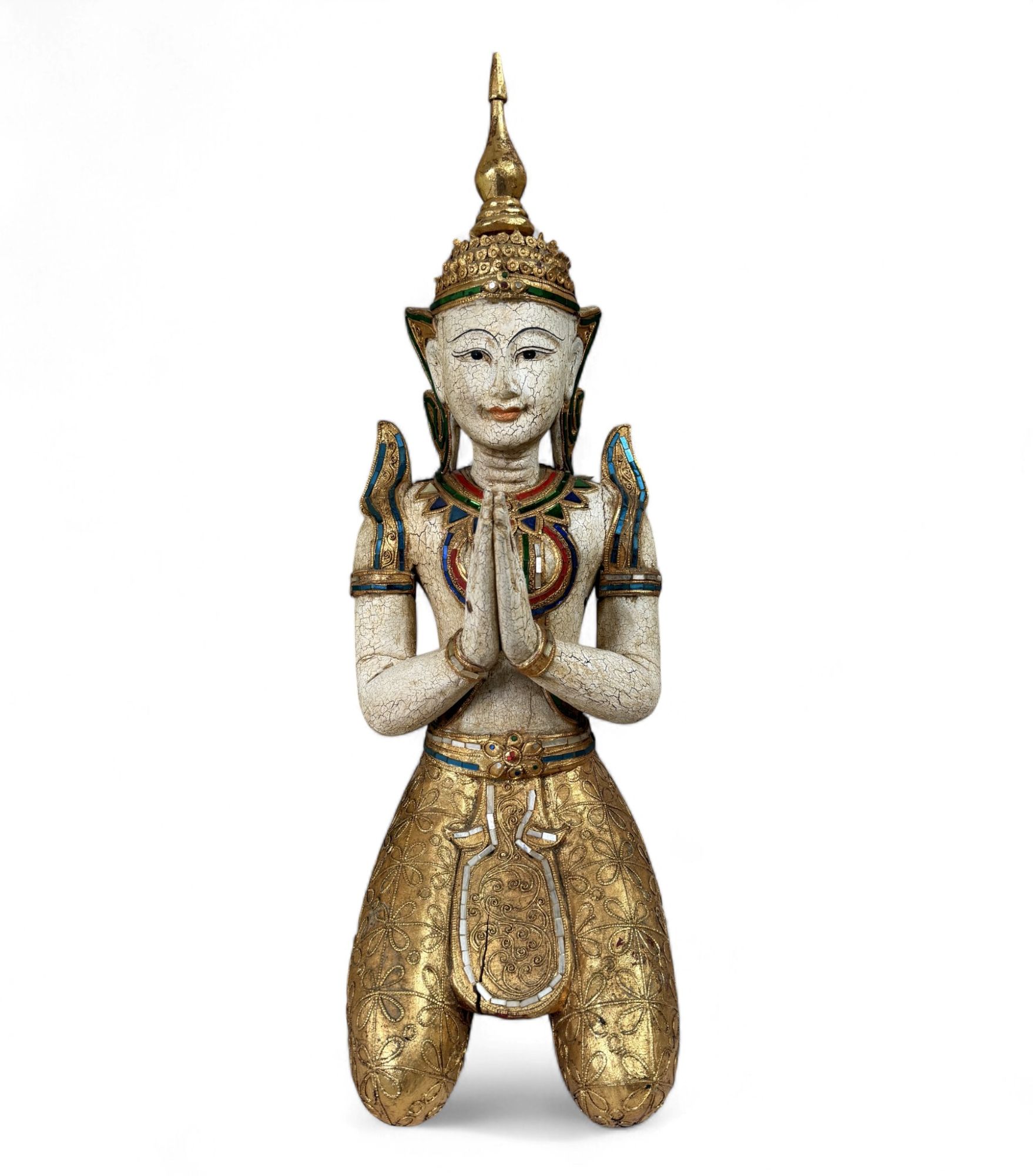 Thailändischer Tempelwächter mit Blattgold - 77 cm
