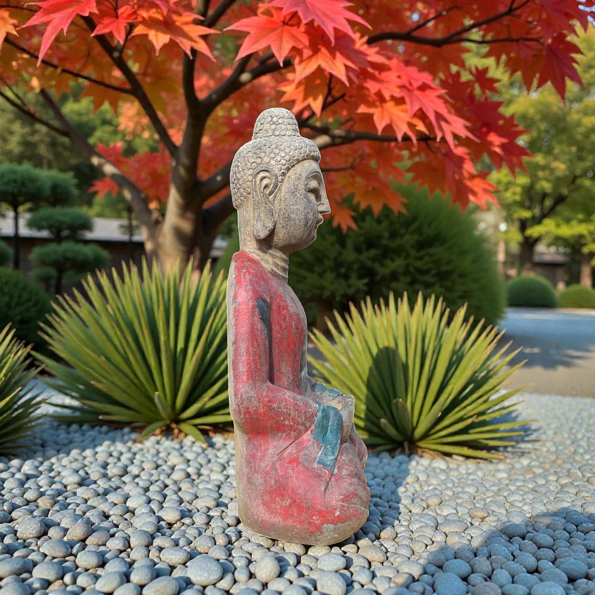 Garten-Buddha Skulptur aus Bluestone – sitzend, 62 cm, Naturstein