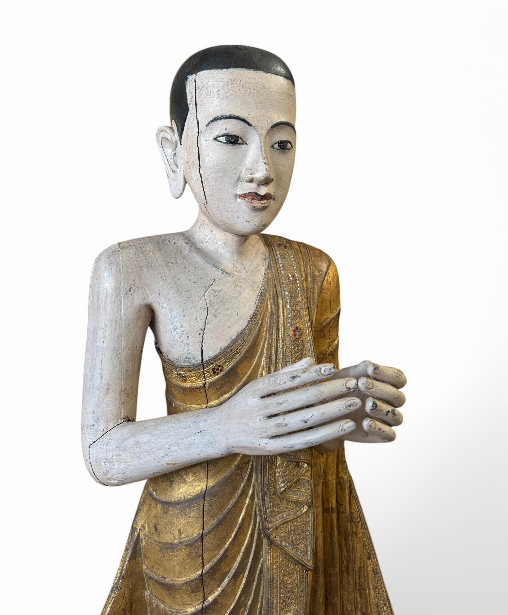 Burma Mönch Statue Teak Holz Skulptur meditierende Pose