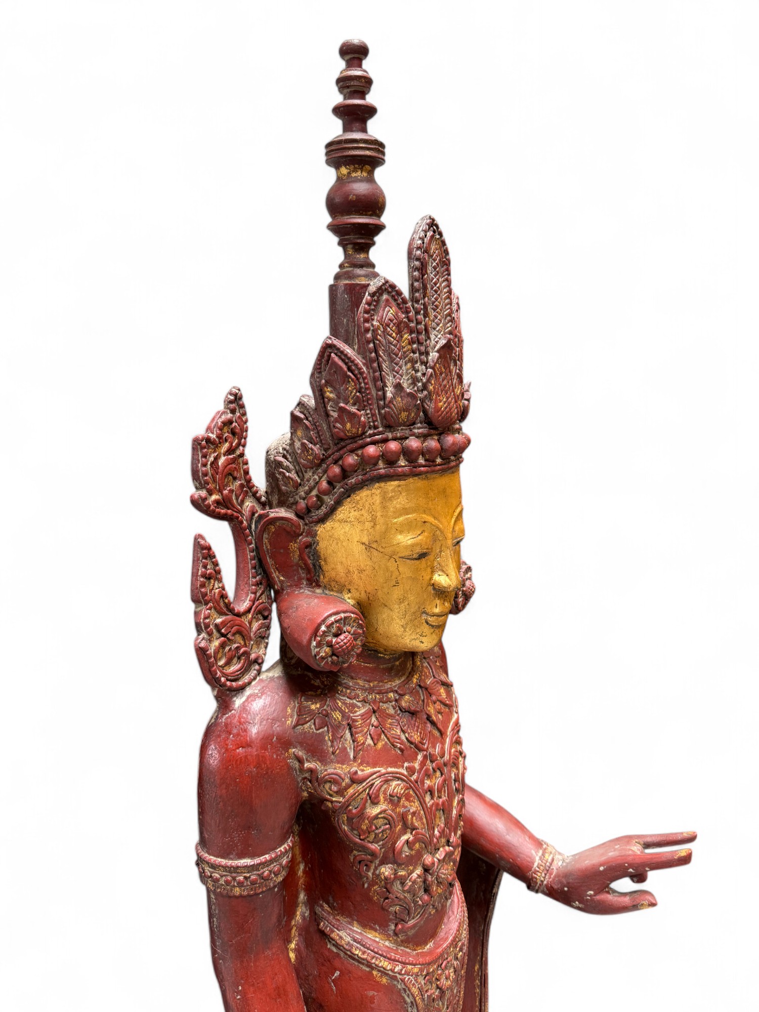 Jambupati Buddha Statue Birma Teak Holz Skulptur Karana Mudra