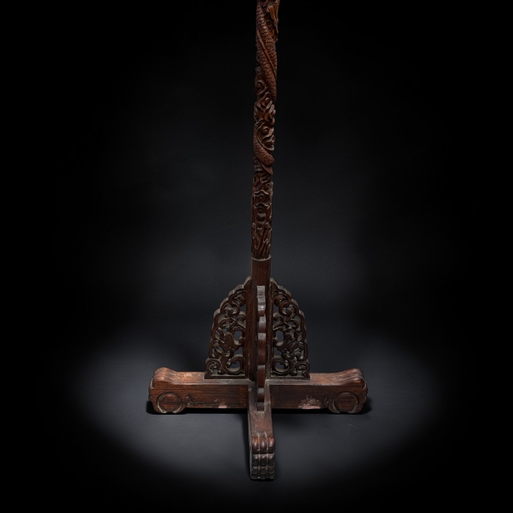 Großer chinesischer Drachen-Laternenständer, Holz geschnitzt, 168 cm, alt