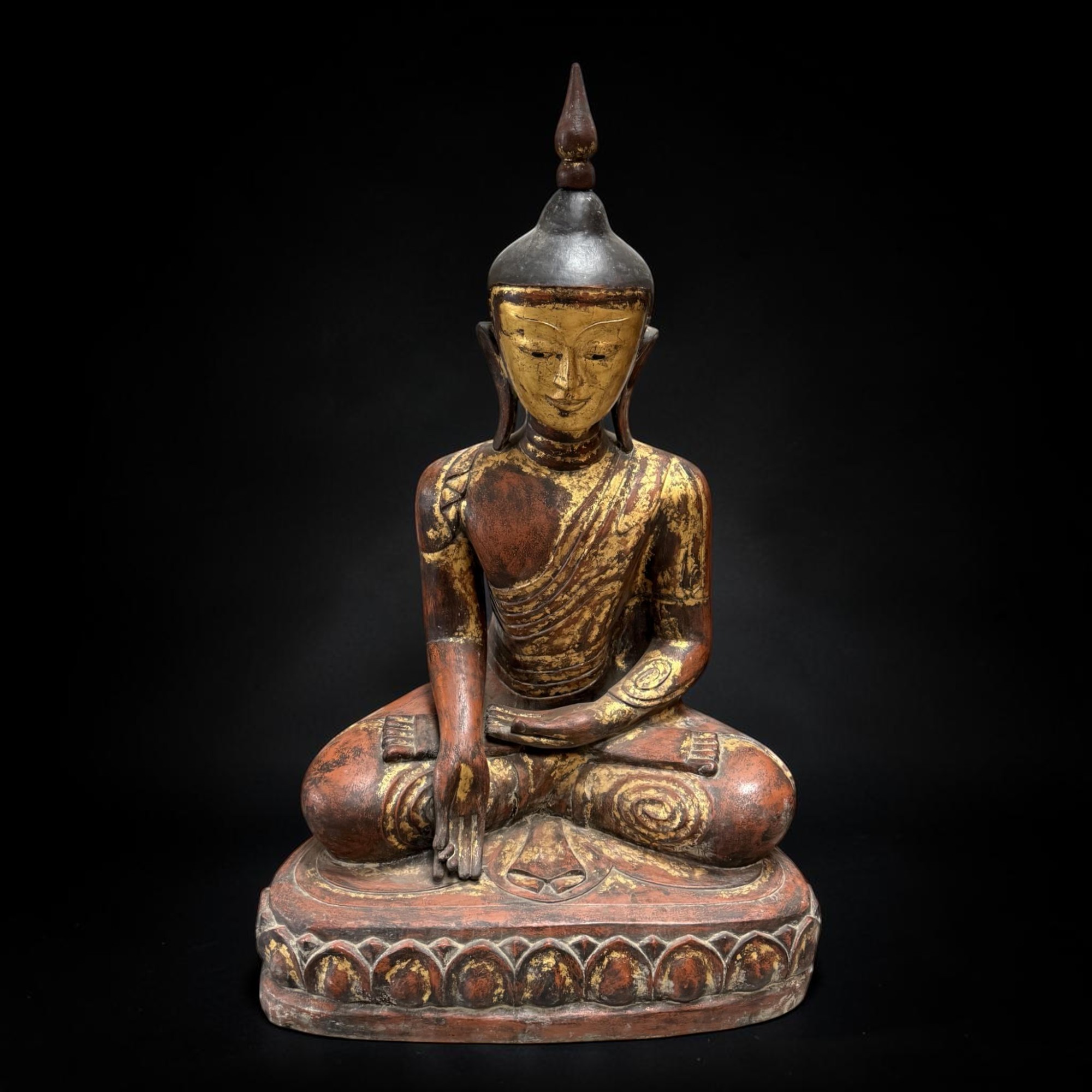 Monumentaler Shan Buddha 140cm – Lacquerware Unikat – Sammlerstück alt 18./19. Jh.