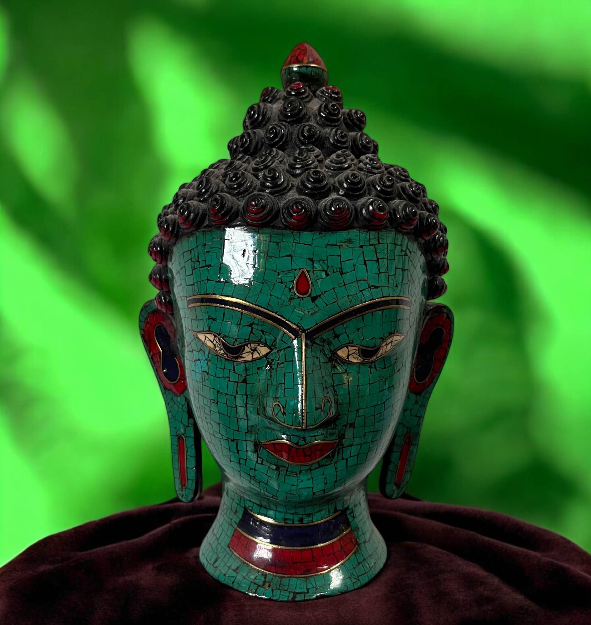 Buddha Kopf Relief Türkis/Resin Maske Nepal 27 cm Buddha Kopf Relief Türkis/Resin Maske Nepal 27 cm