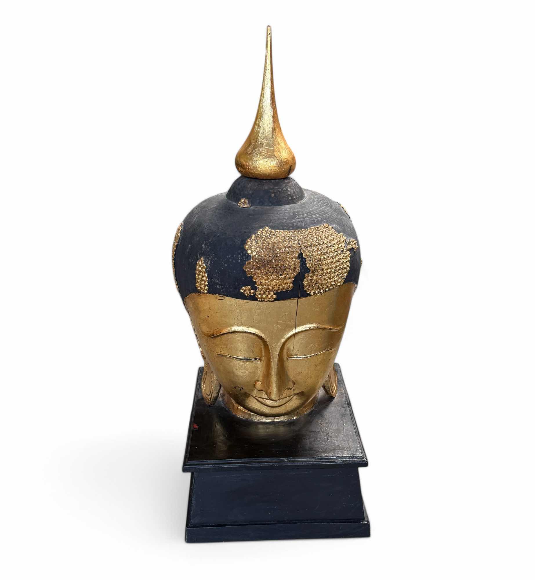 Holz Buddha Kopf Thailand mit Blattvergoldung - 117 cm