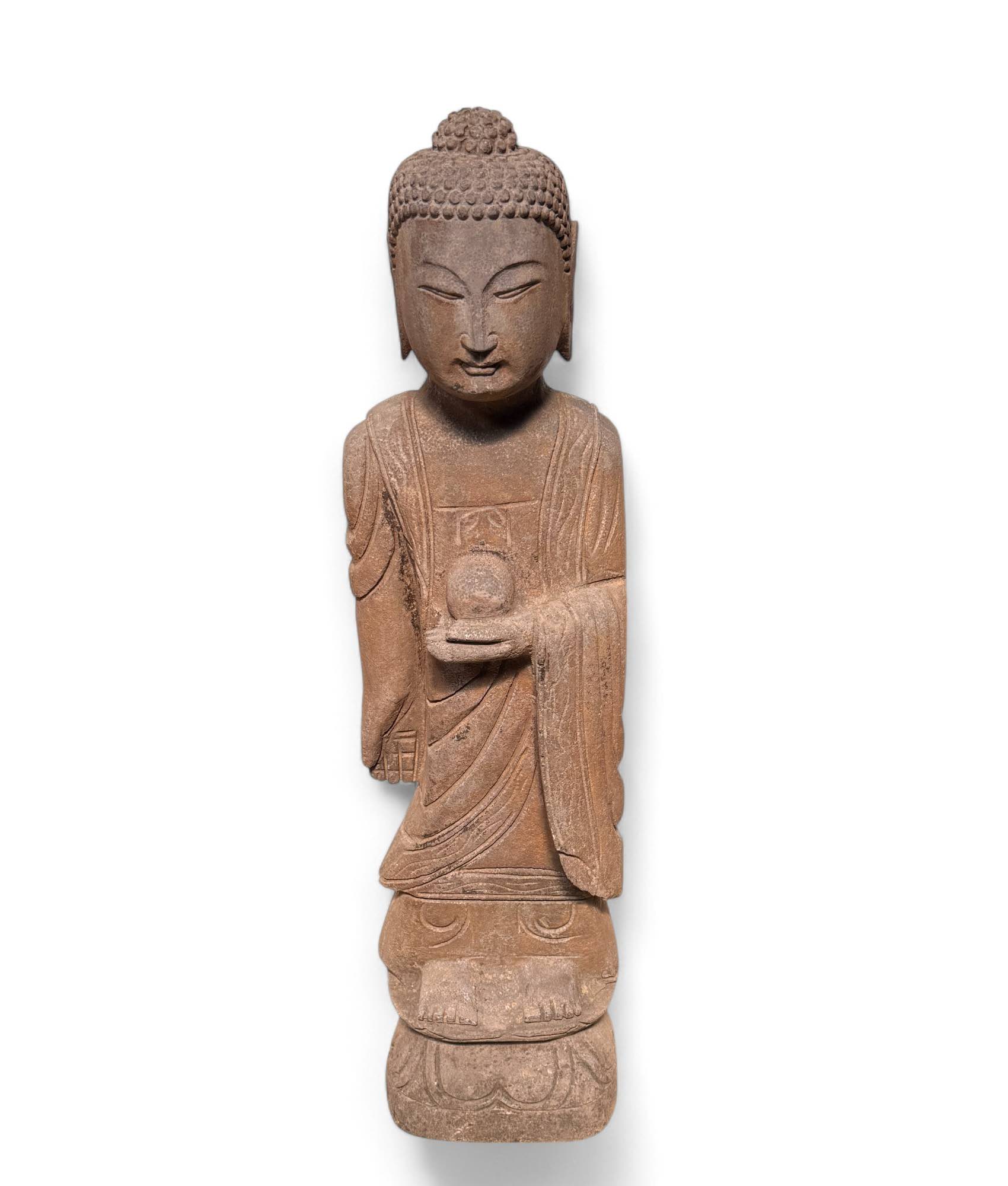 Garten Buddha Statue Naturstein Figur Wunschgewährungs Geste