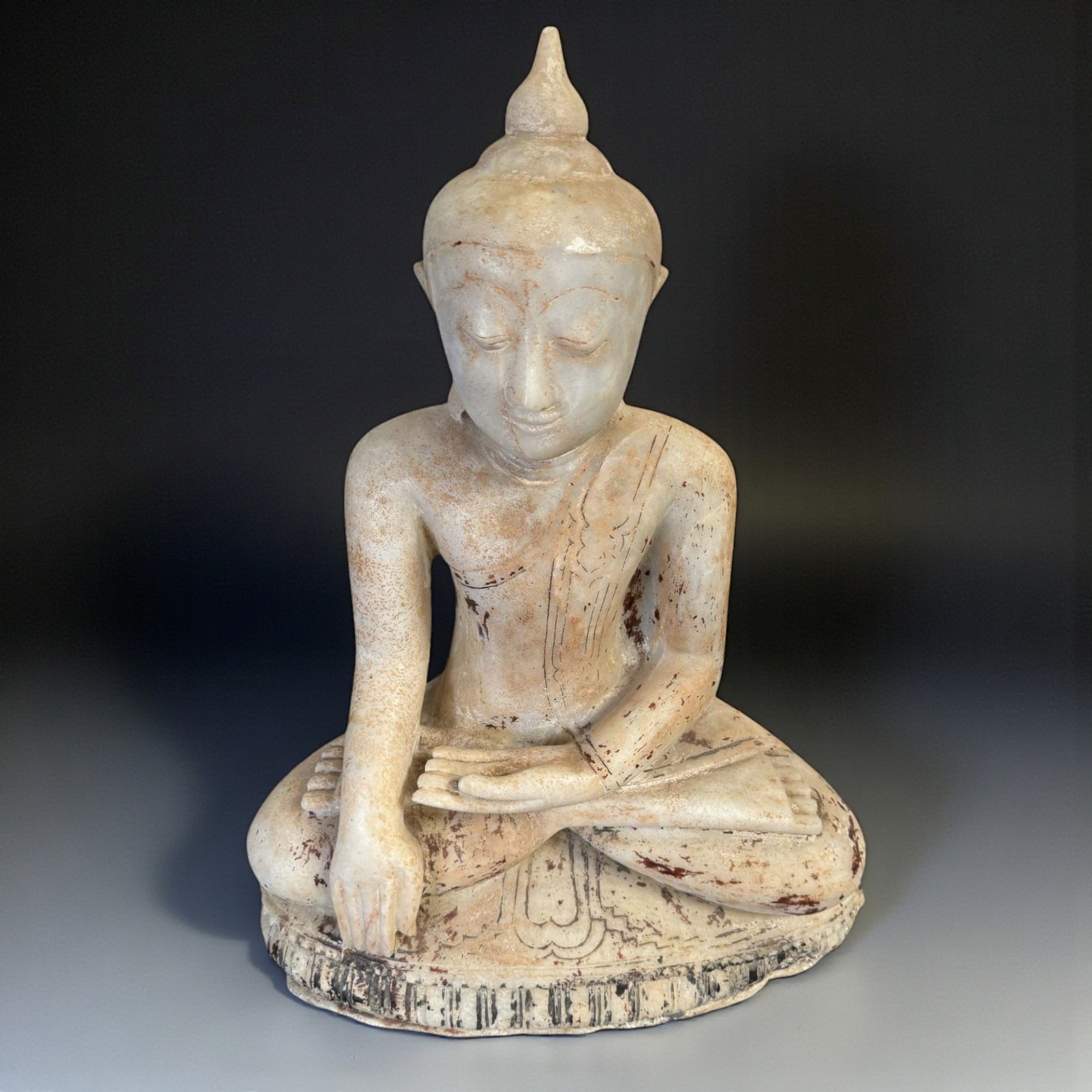 Alte Burma Buddha Statue aus Marmor Stein 66 cm groß
