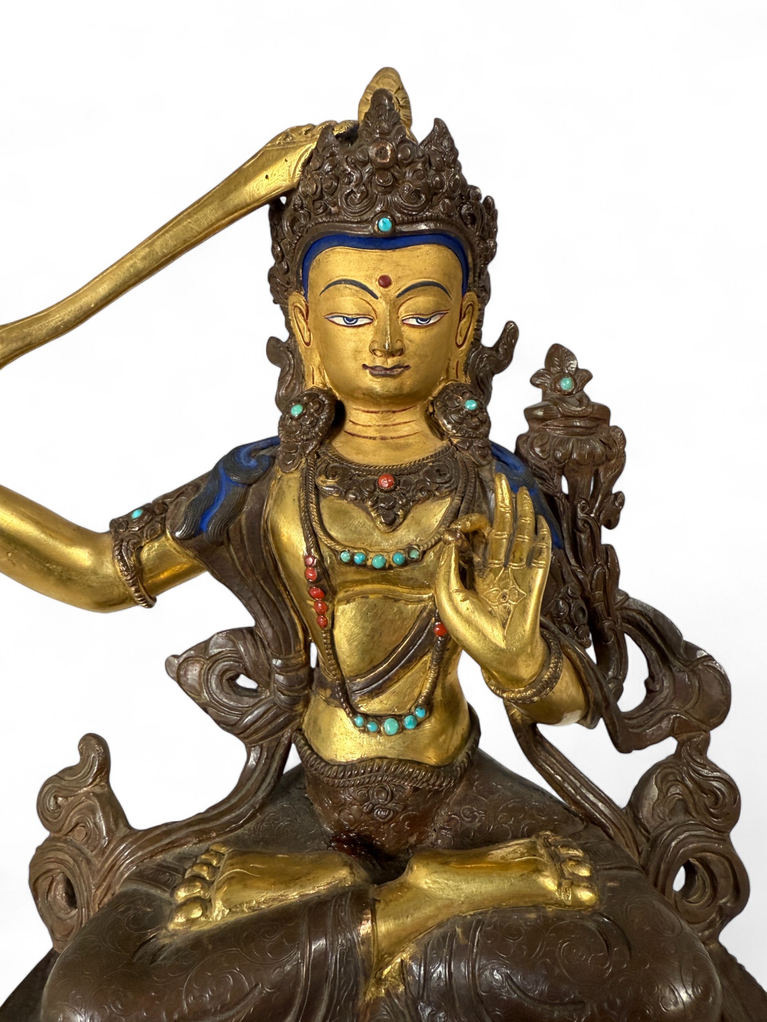 Manjushri Buddha Figur aus Bronze - vergoldet