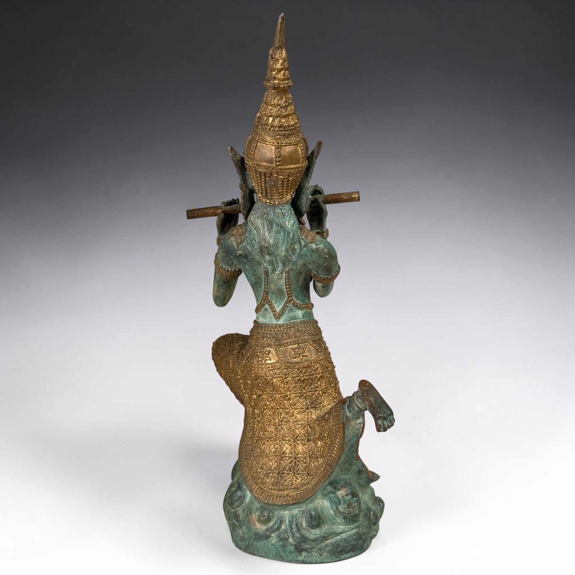 Thailändischer Prinz Bronze Figur mit Flöte | 40,5cm Phra Aphai Mani | Alt Unikat