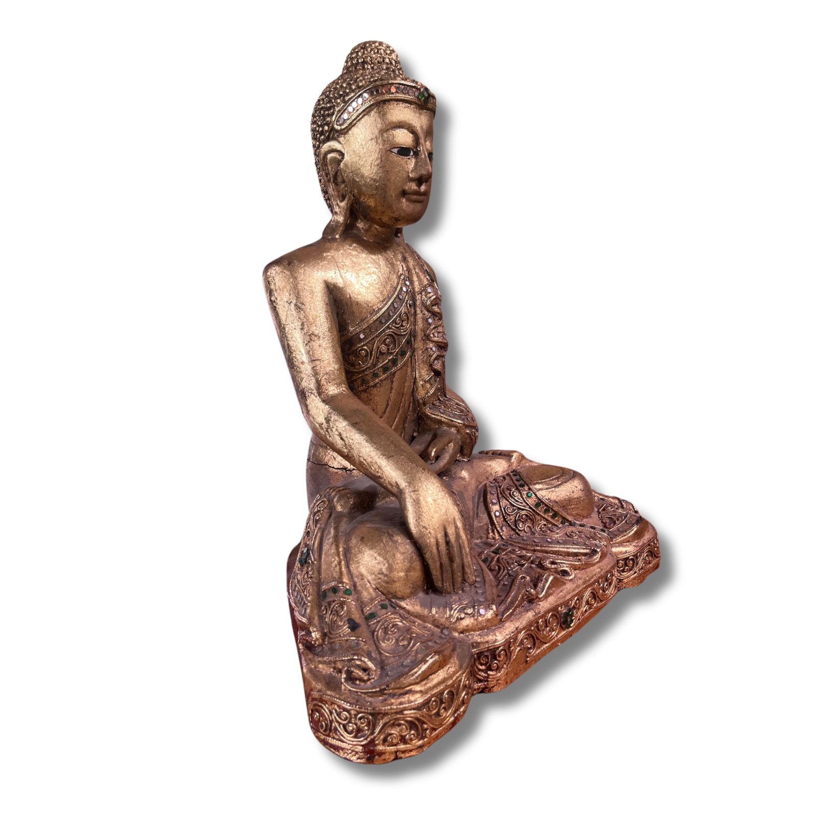 Holz Buddha Statue Thailand blattvergoldet 44,5cm