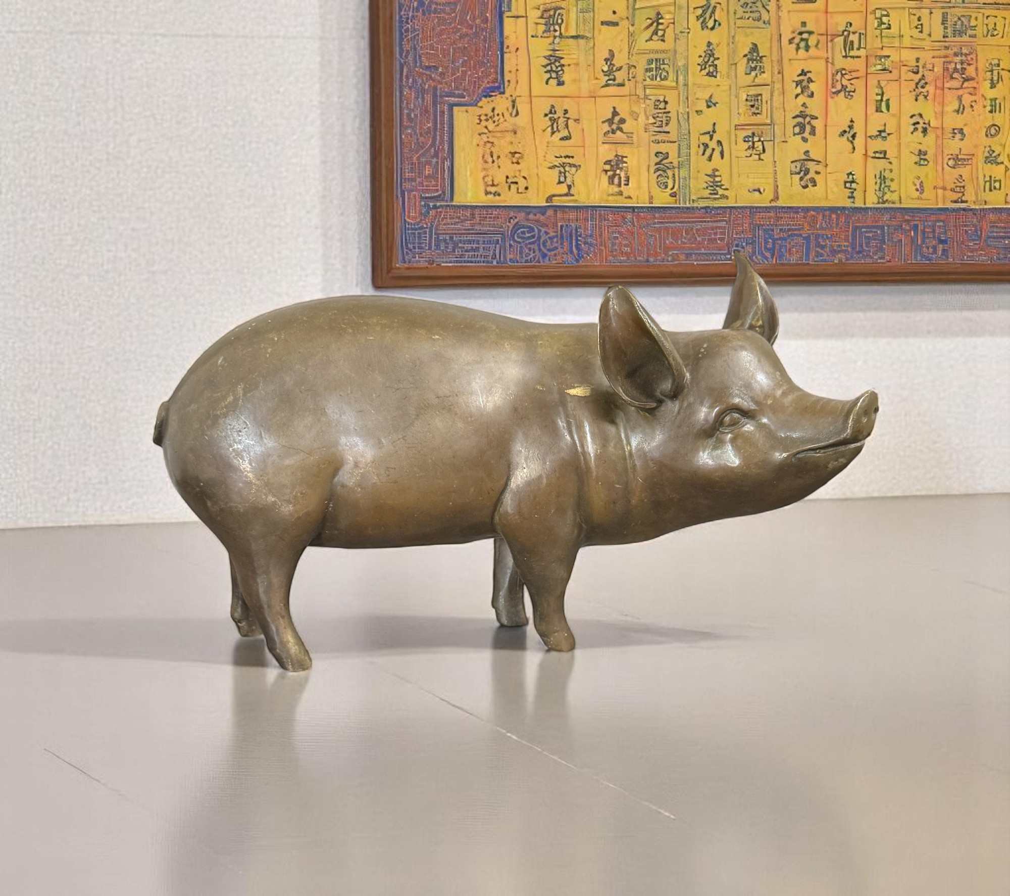 Bronze Skulptur Schwein chinesisches Tierkreiszeichen