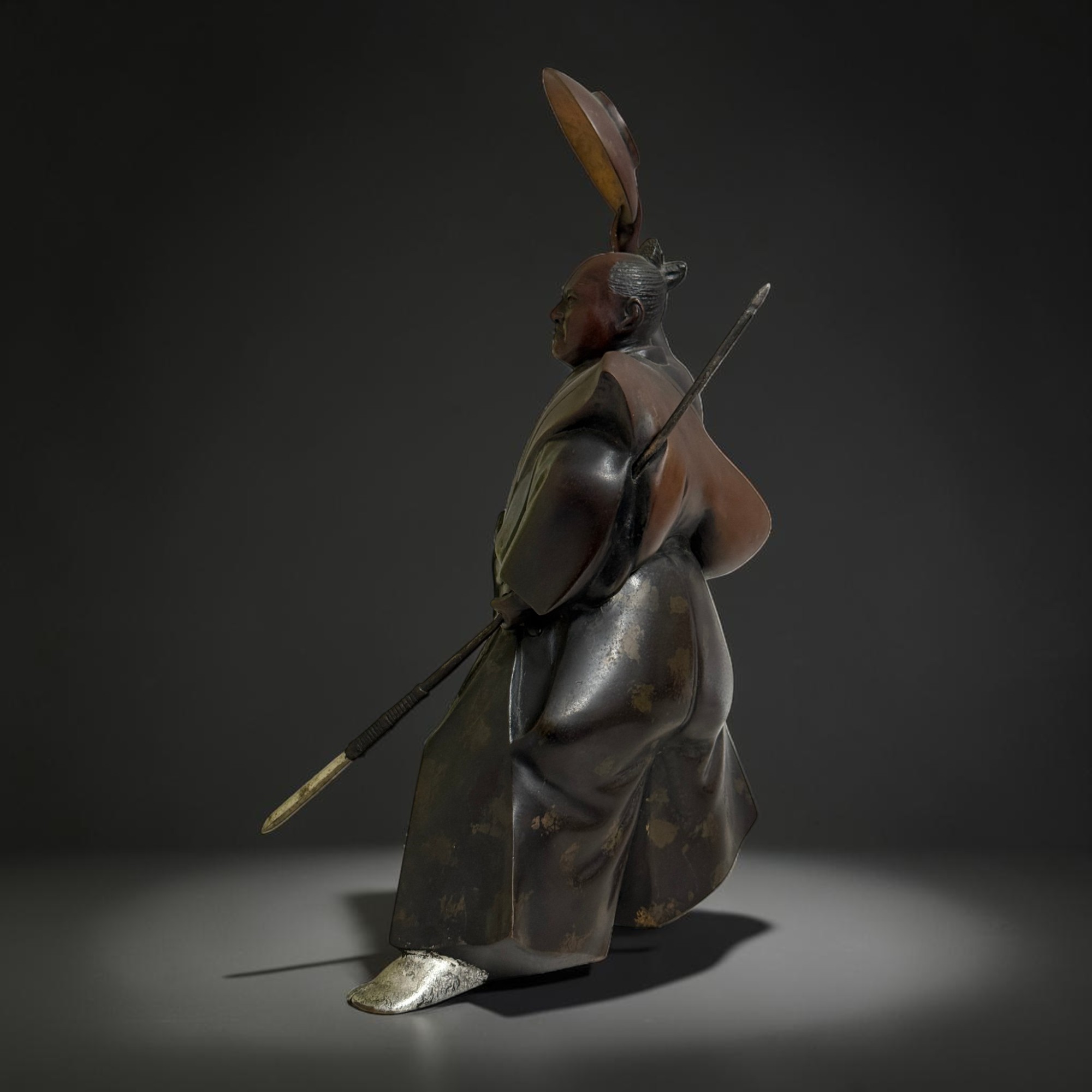 Alter Samurai Krieger Bronze Skulptur aus Japan