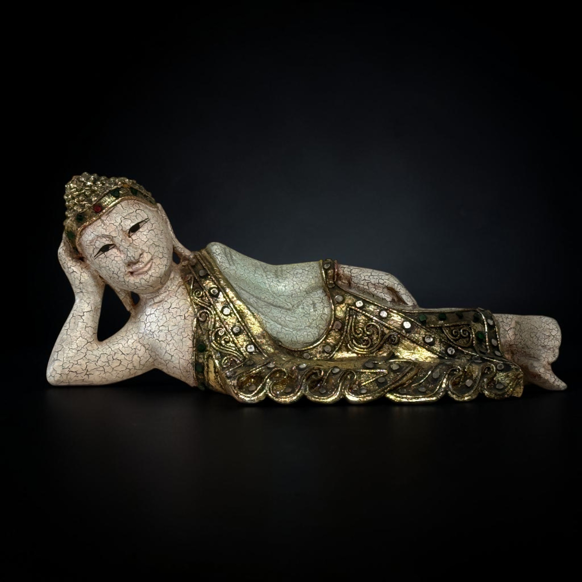 Liegender Wochentag Buddha ´Dienstag´aus Holz 31cm