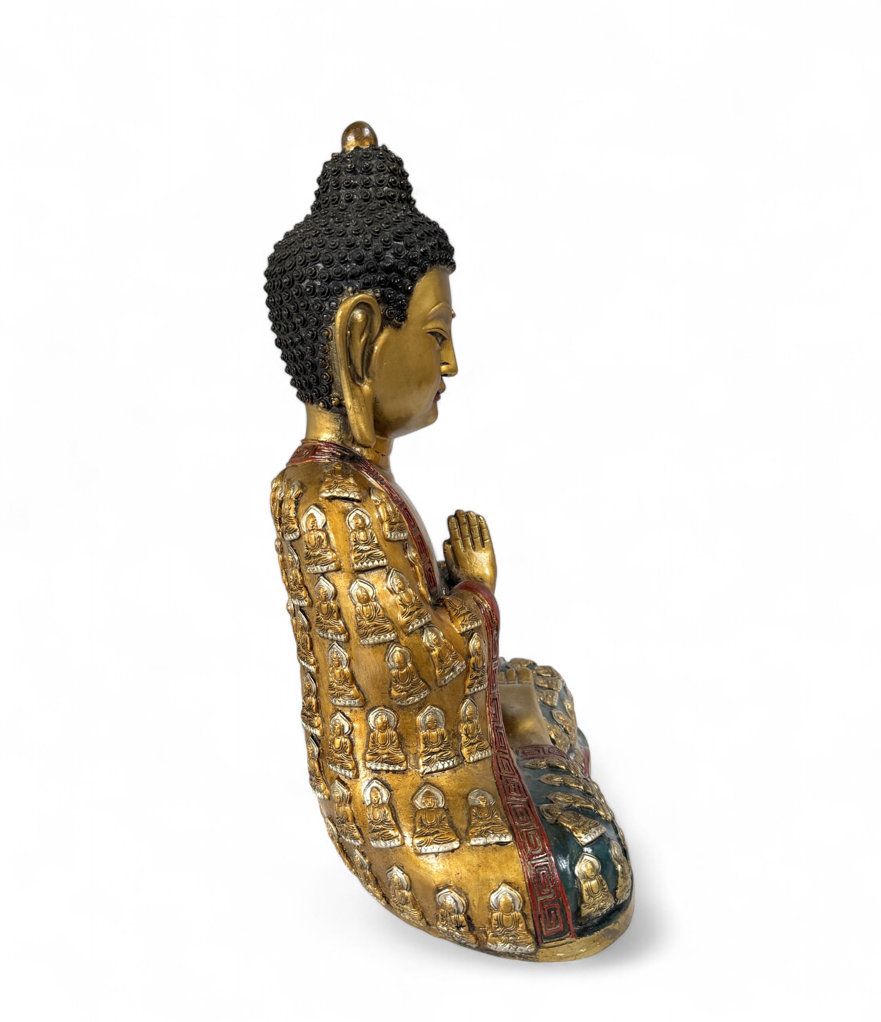 Bronze Buddha Figur – Tibet/China Grenzregion – 41 cm – Anjali Mudra – Verziertes Gewand