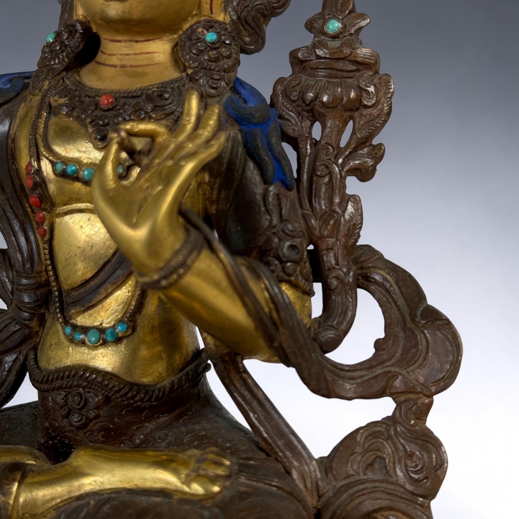 Manjushri Buddha Figur aus Bronze - vergoldet