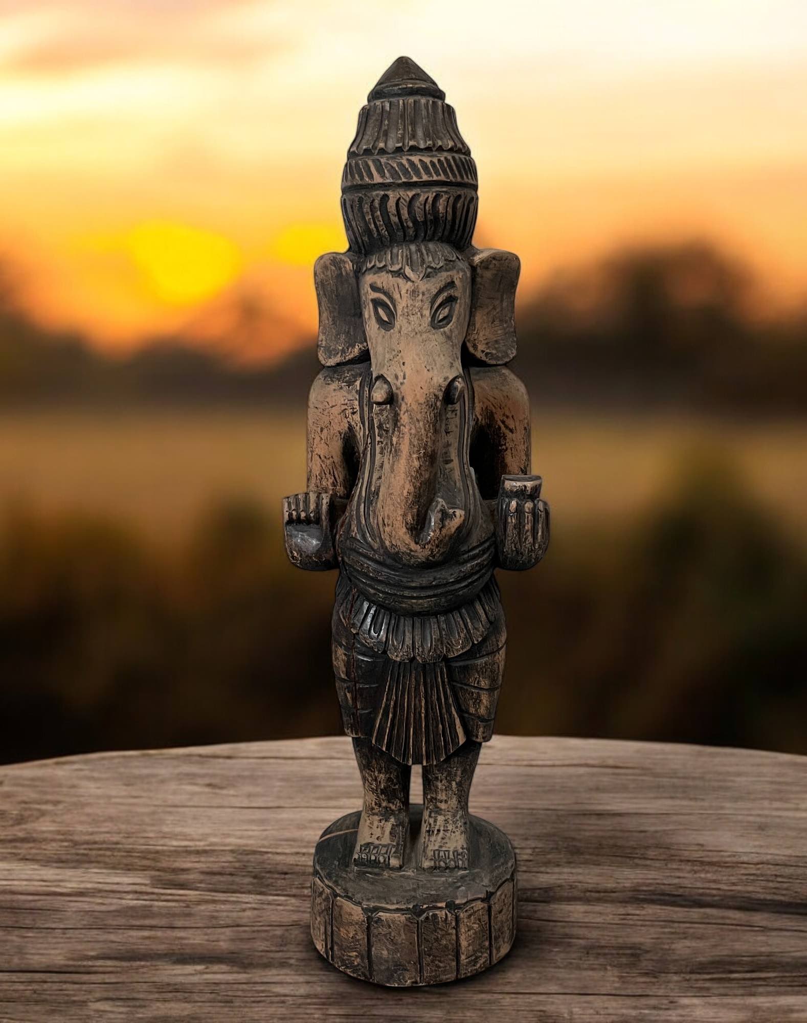 Ganesha Figur Holz Skulptur aus Indien 50 cm groß