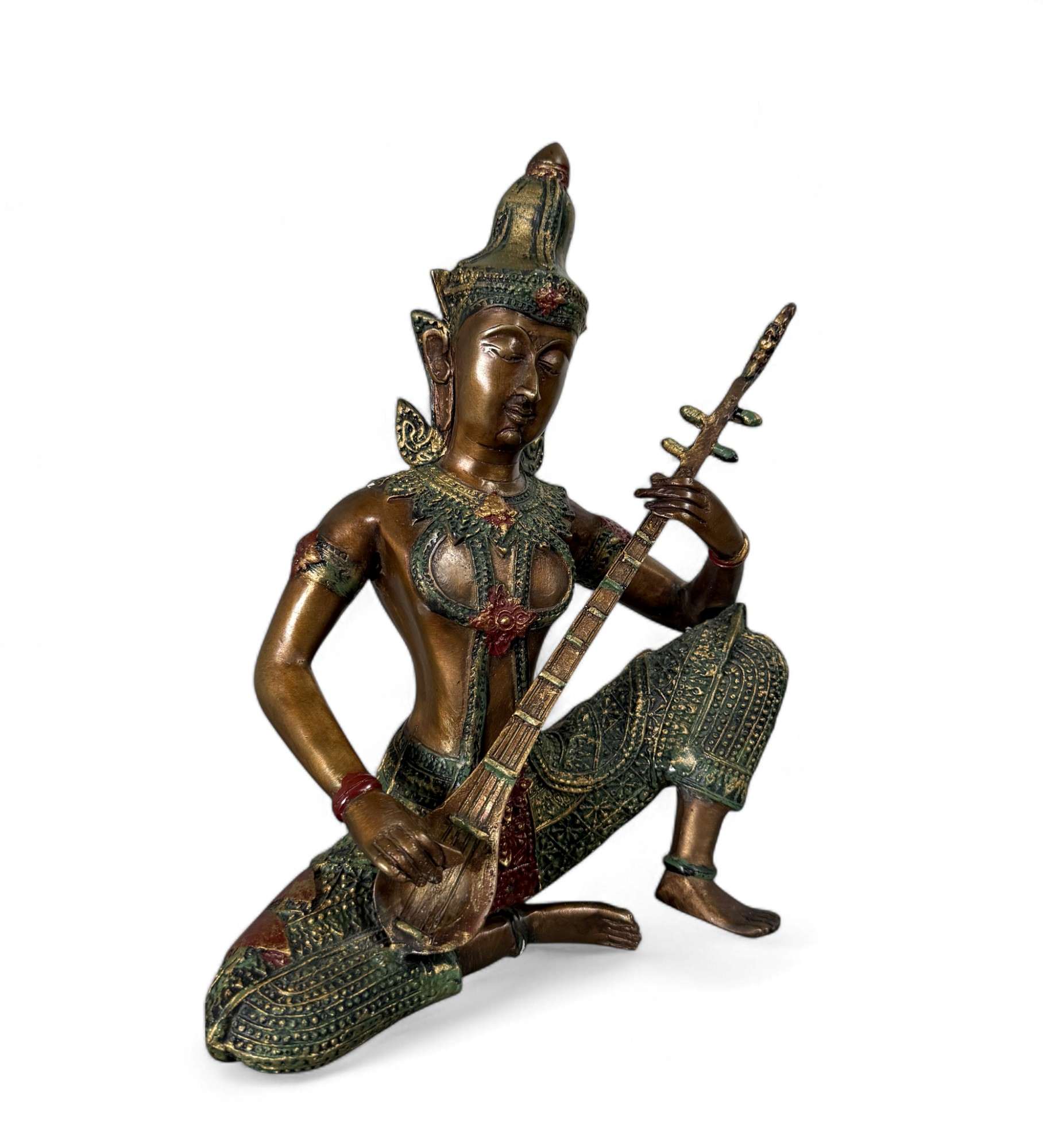 Thailändische Apsara Musikantin aus Bronze mit Saiteninstrument