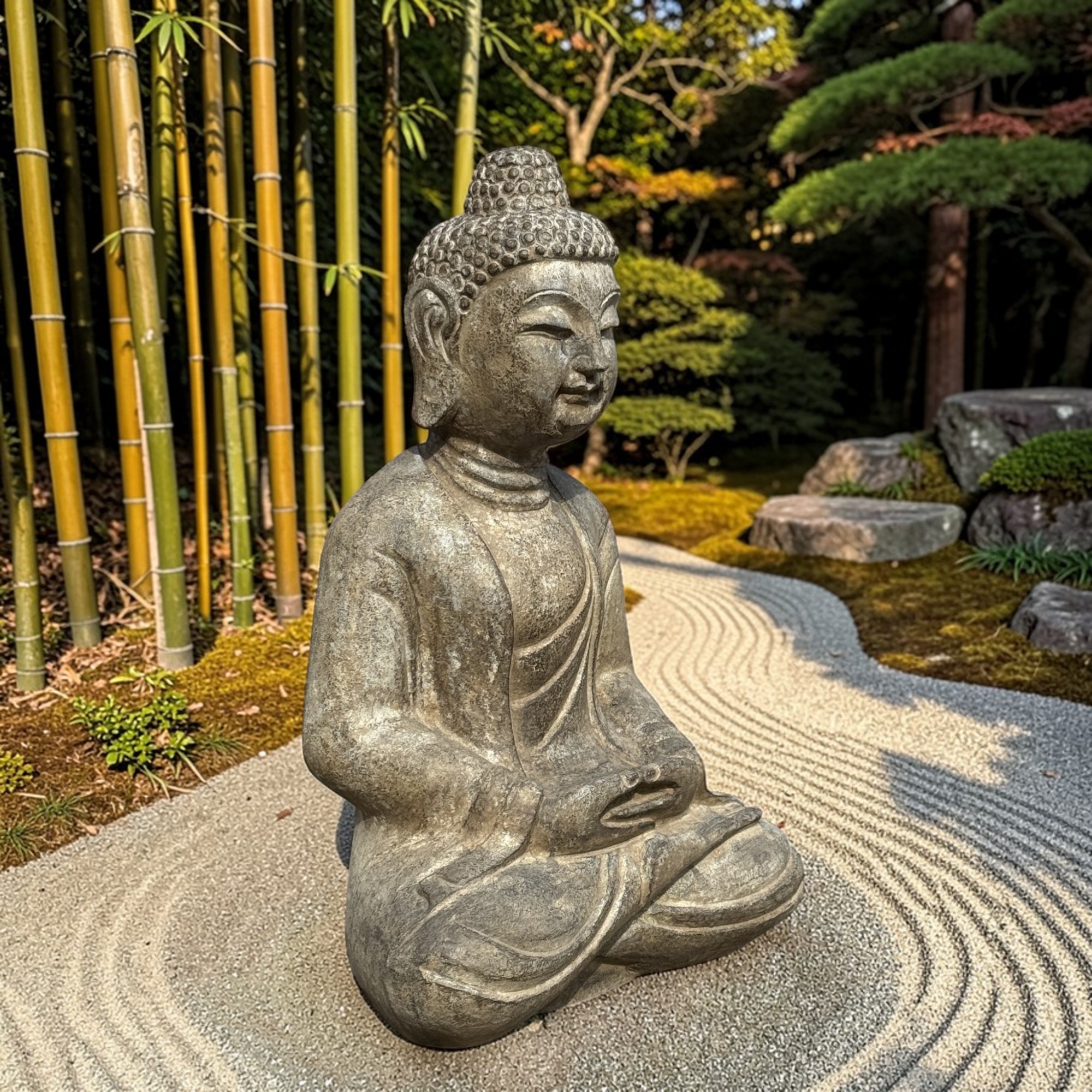 Buddha Skulptur Meditierend – 50cm Bluestone Naturstein Sichuan