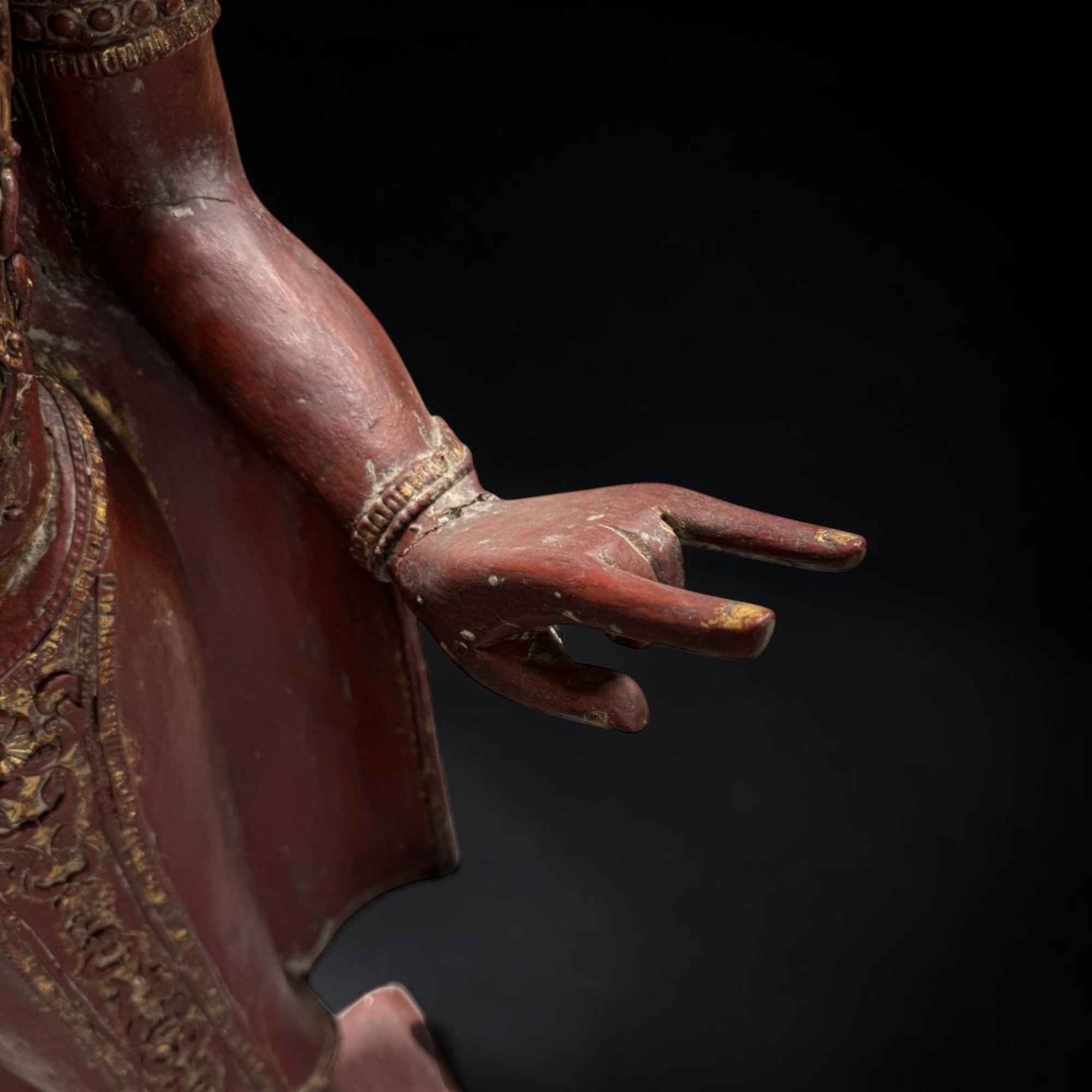 Jambupati Buddha Statue Birma Teak Holz Skulptur Karana Mudra