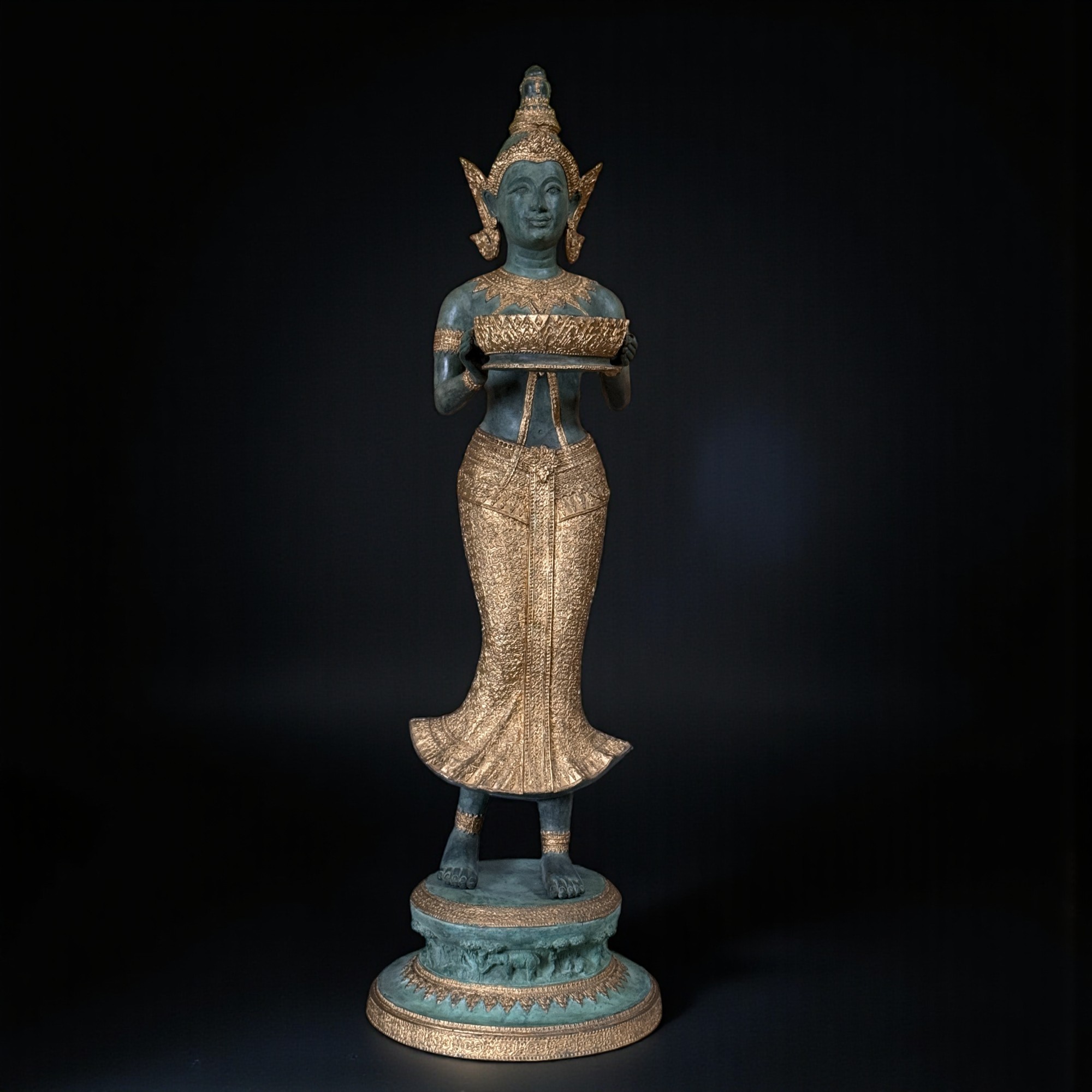 Thailändischer Tempeldiener Statue aus Bronze - 115 cm groß